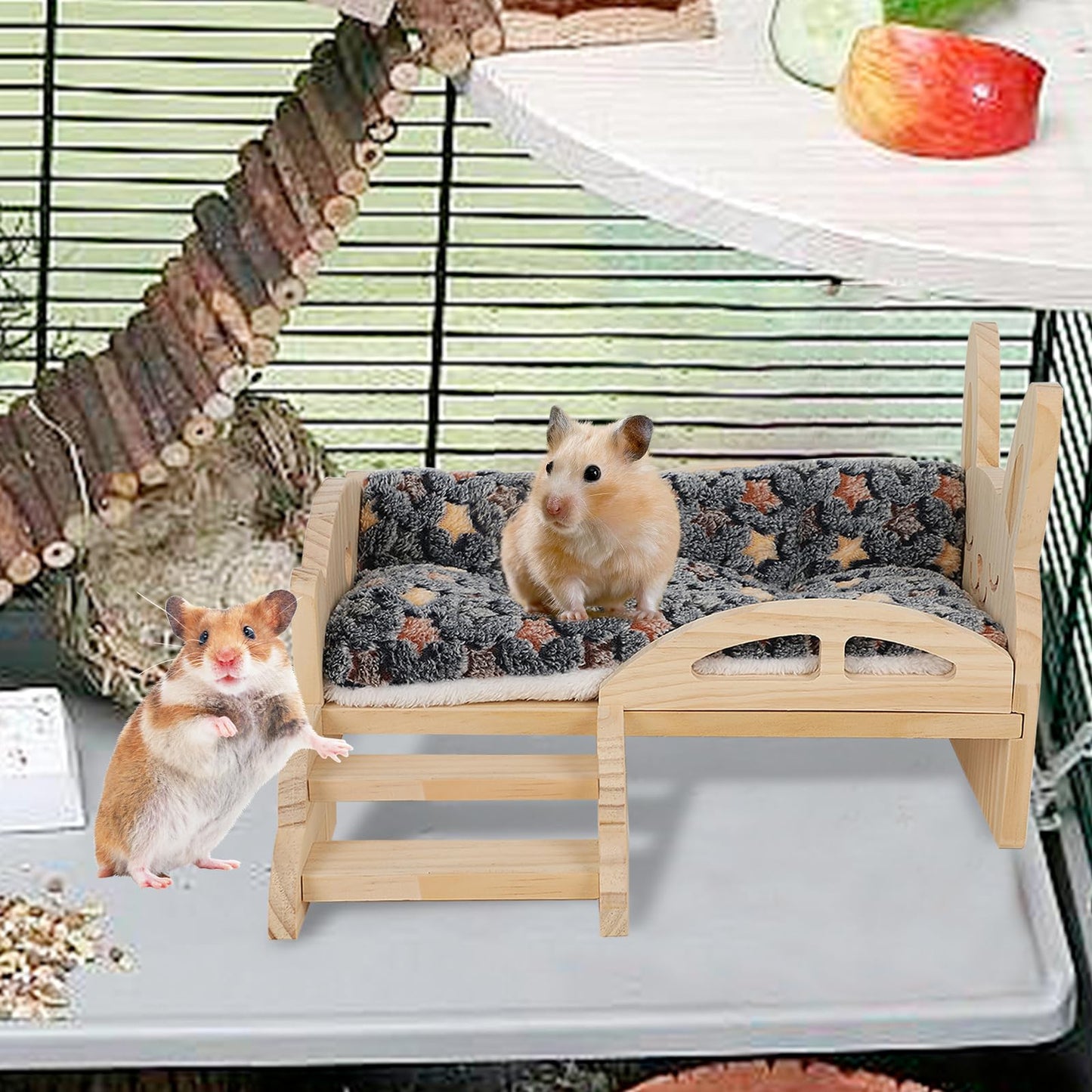 Wooden Guinea Pig Bed, Wooden Guinea Pig Hammock with Rabbit Bed, Hamster Bed with Ladder, Small Pet Habitats, for Guinea Pigs Ferrets Small Rabbits (B)