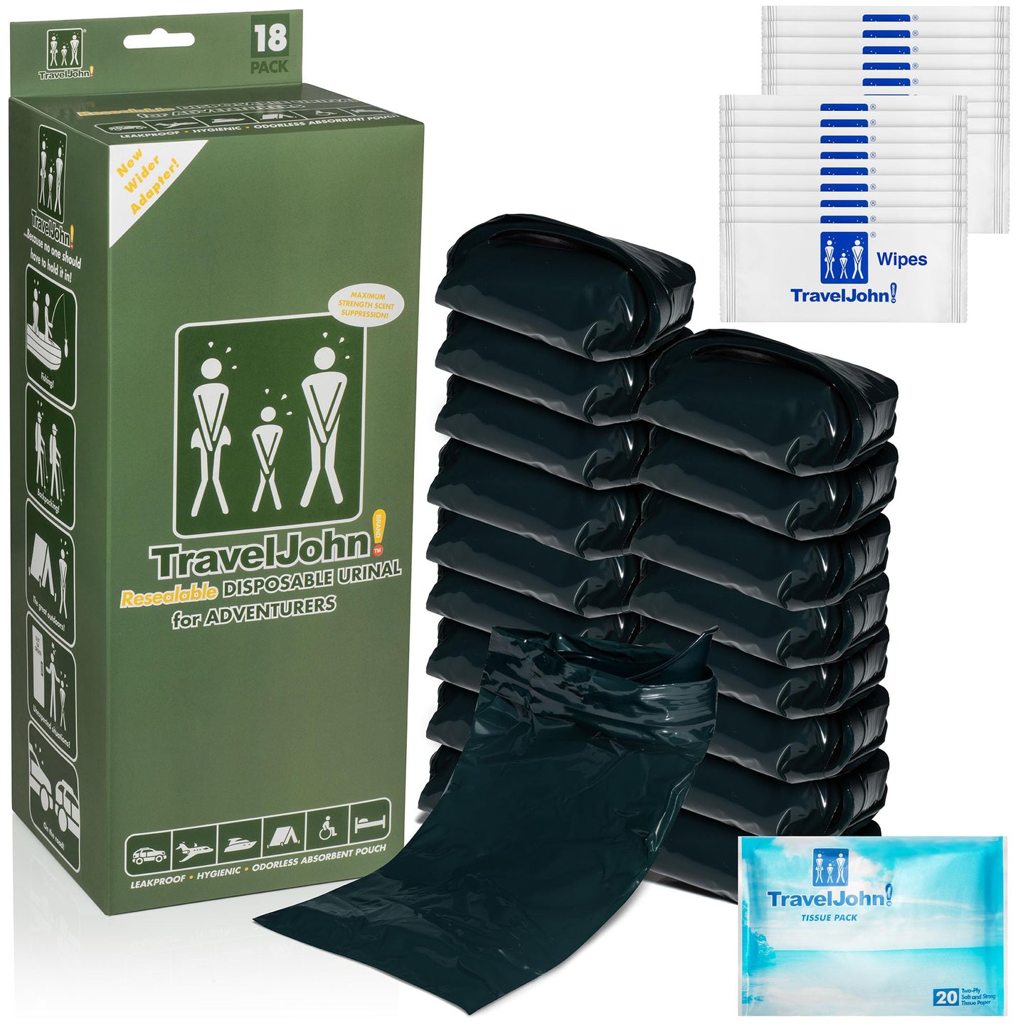 18- Pack TravelJohn Resealable Disposable Urinal for Adventurers (TJ1C)