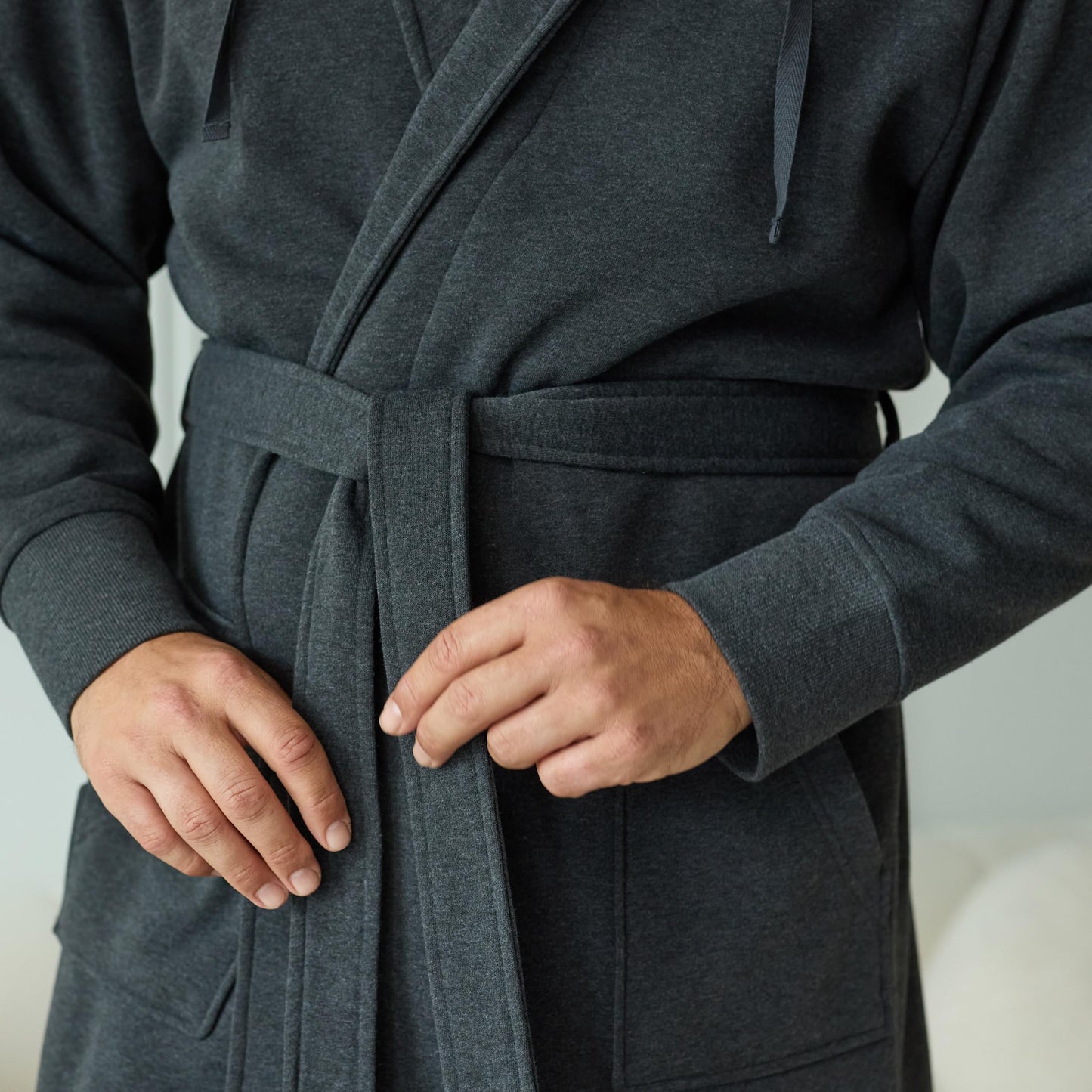 Alexander Del Rossa Sweatshirt Robes Men, Hooded Mens Robe with Hood and Pockets - Long Warm Men's Bathrobe, Dark Heathered Gray, Medium