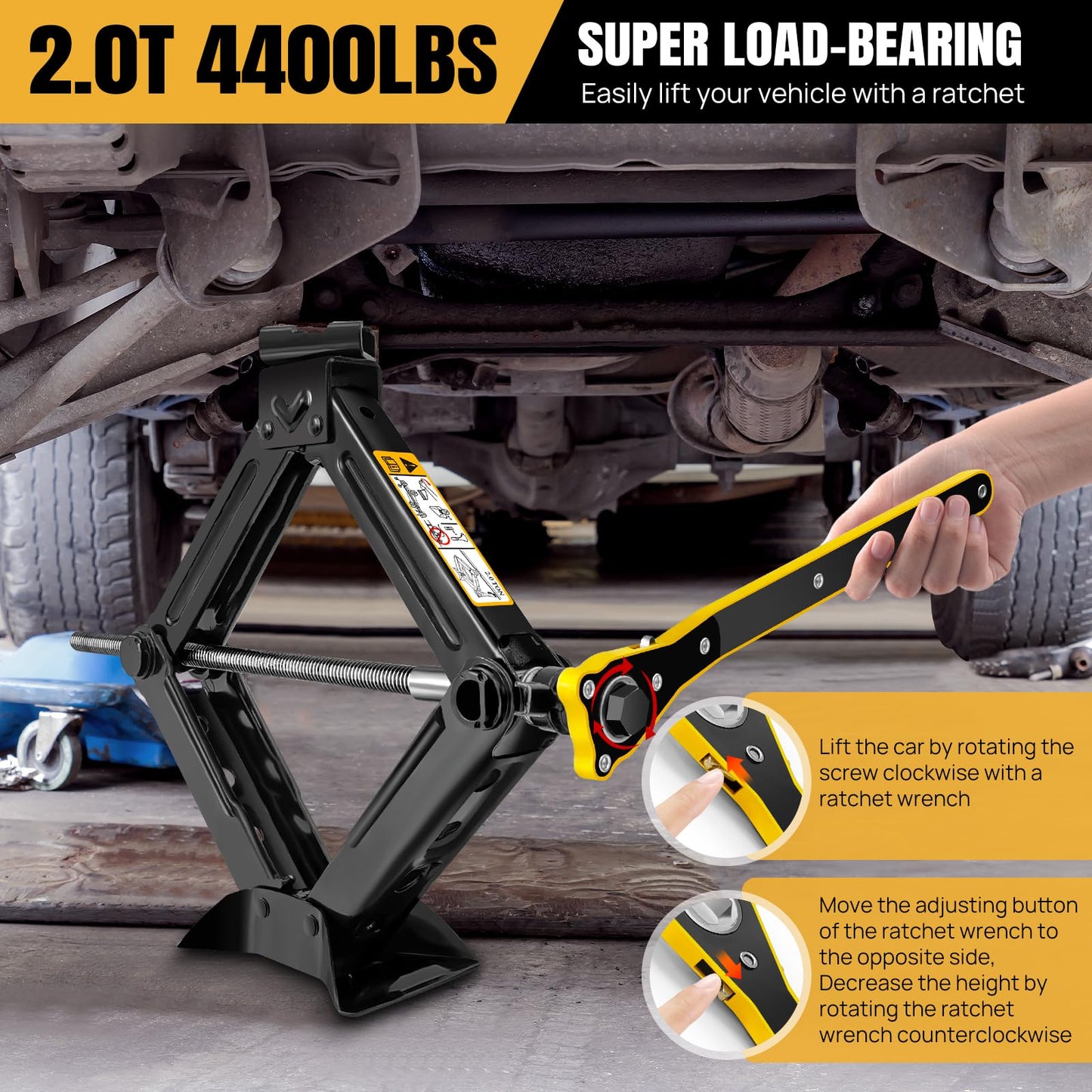 2 Tons (4409 lbs) Scissor Car Jack Kit, Universal Car Emergency with Lug Wrench & Ratchet, Portable Tire Change Perfect for Auto, SUV, MPV Tire Changes & Repairs, Heavy Duty Material