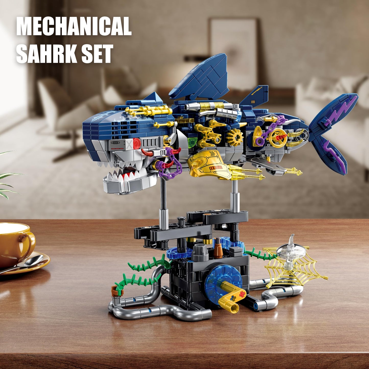 TYCOLE Mechanical Shark Building Set,Sea Animal Toy Kit with Rotatable Function and Display Stand,Creative STEM Toy,Christmas Birthday Gift for Adults and Kids 8-12(699PCS)