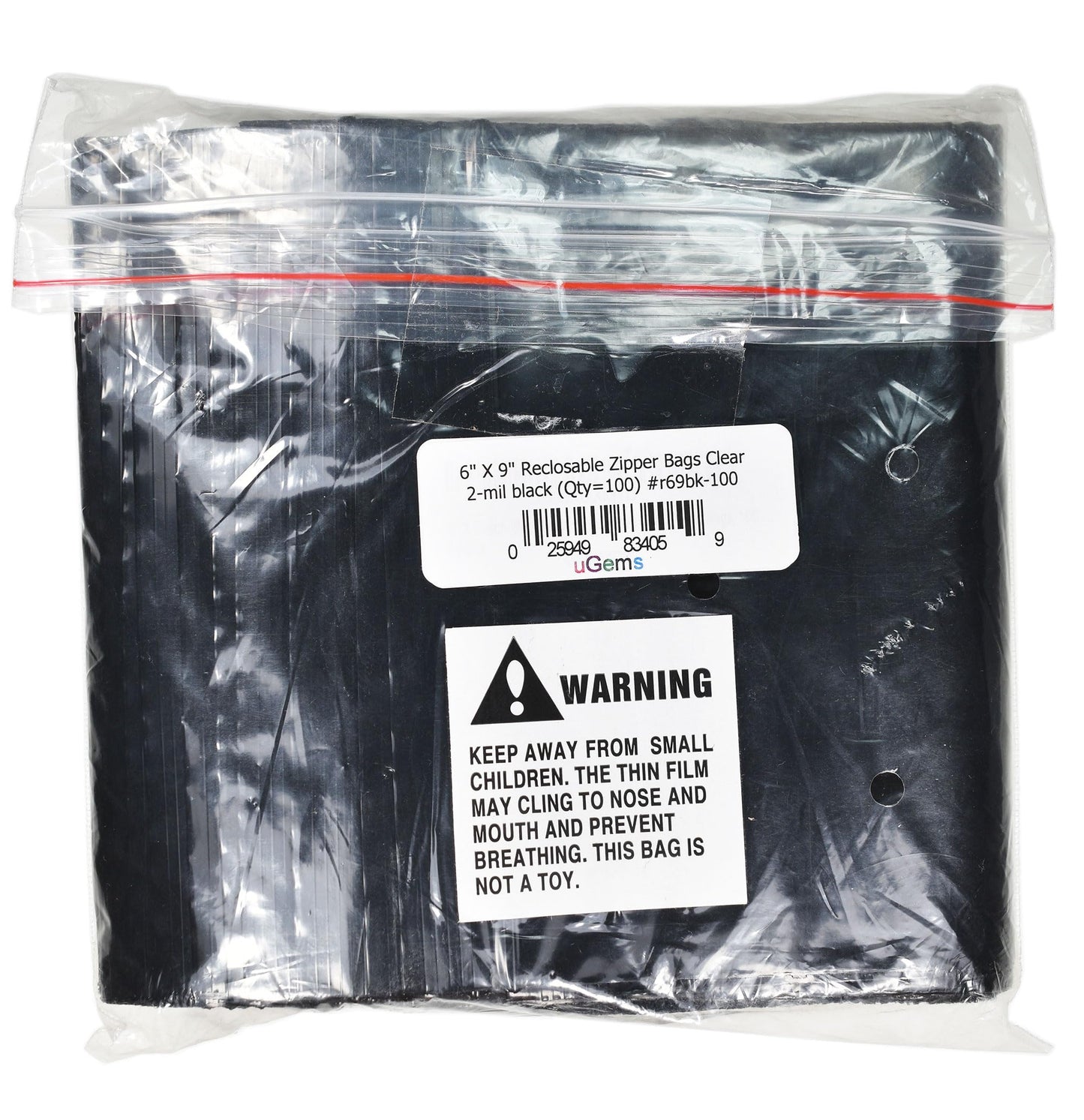 6" X 9 Inch Black Reclosable Resealable Zipper Bags, 100