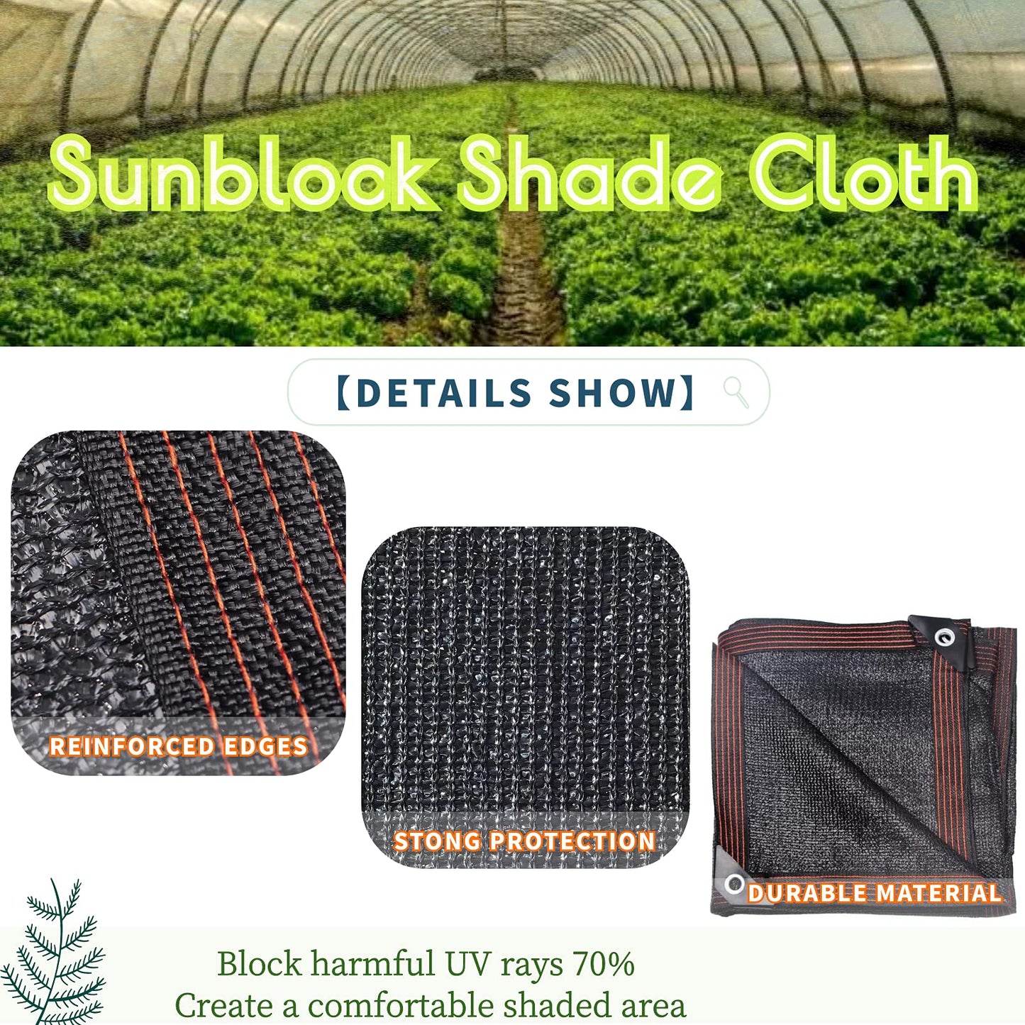 UCINNOVATE Shade Cloth 70% Sunblock Shade Net 10ft x 20ft Greenhouse Cover，UV Resistant Shade Netting Fabric Net Mesh with Grommets for Garden Patio Lawn Flower Plant Outdoor Parking Yard or Kennel
