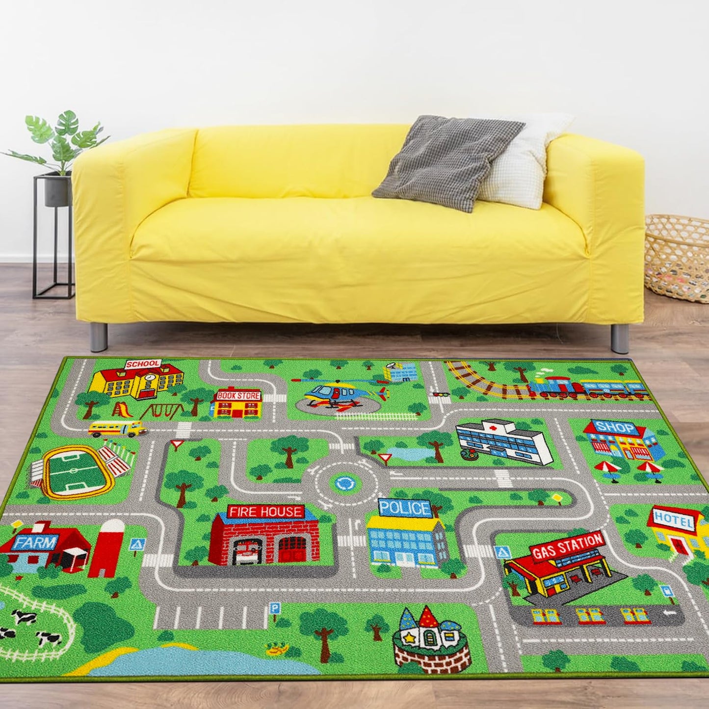 Capslpad Kids Play Rug for Playroom 5.2x3.3 ft Town City Road Map Car Mat Play Mat Educational Learning Carpet Area Rug for Boy Girl Toddler Bedroom Playroom