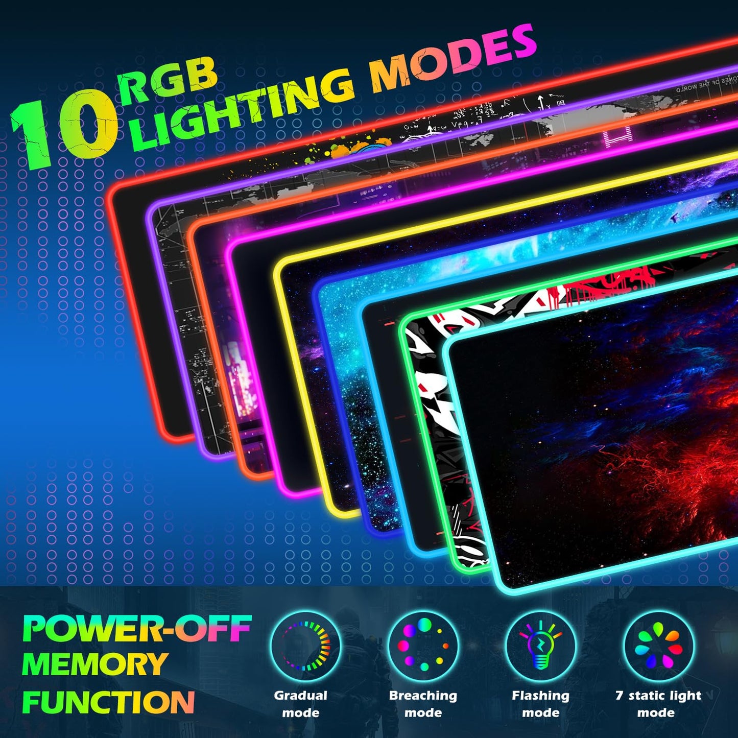 ToLuLu RGB Wireless Charging Gaming Mouse Pad, 7.5/10/15W 10 Light Modes LED Mouse Pad Computer Keyboard Mat Mousepad, 800x300x4MM Extended Large Desk Pad Desk Mat for Gamer, Red Blue Galaxy