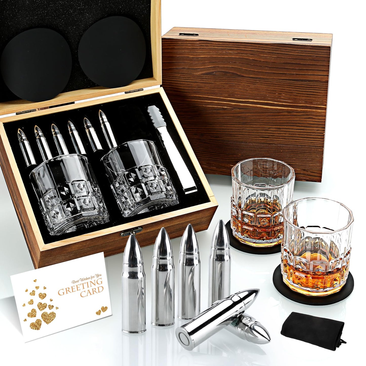 Gifts for Men, Father's Day Anniversary Birthday Gifts Ideas for Men Dad Him Husband Boyfriend, Stainless Steel Whiskey Stones and Whiskey Glasses Set, Cool Whiskey Bourbon Gifts for Men