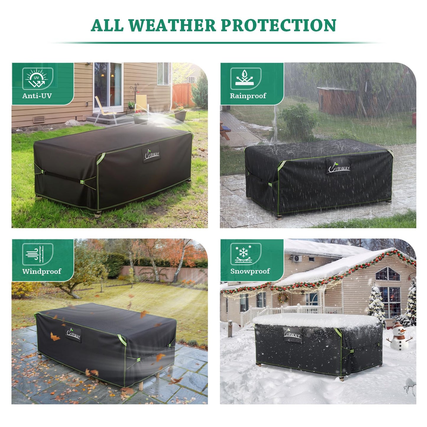 UIRWAY Patio Furniture Coves, 111"L×84"W×28"H Outdoor Sectional Sofa Cover Windproof, Heavy Duty 420D Patio Cover for Outside Garden Dining Table and Chair Set Cover Rectangular with Reflective Strips