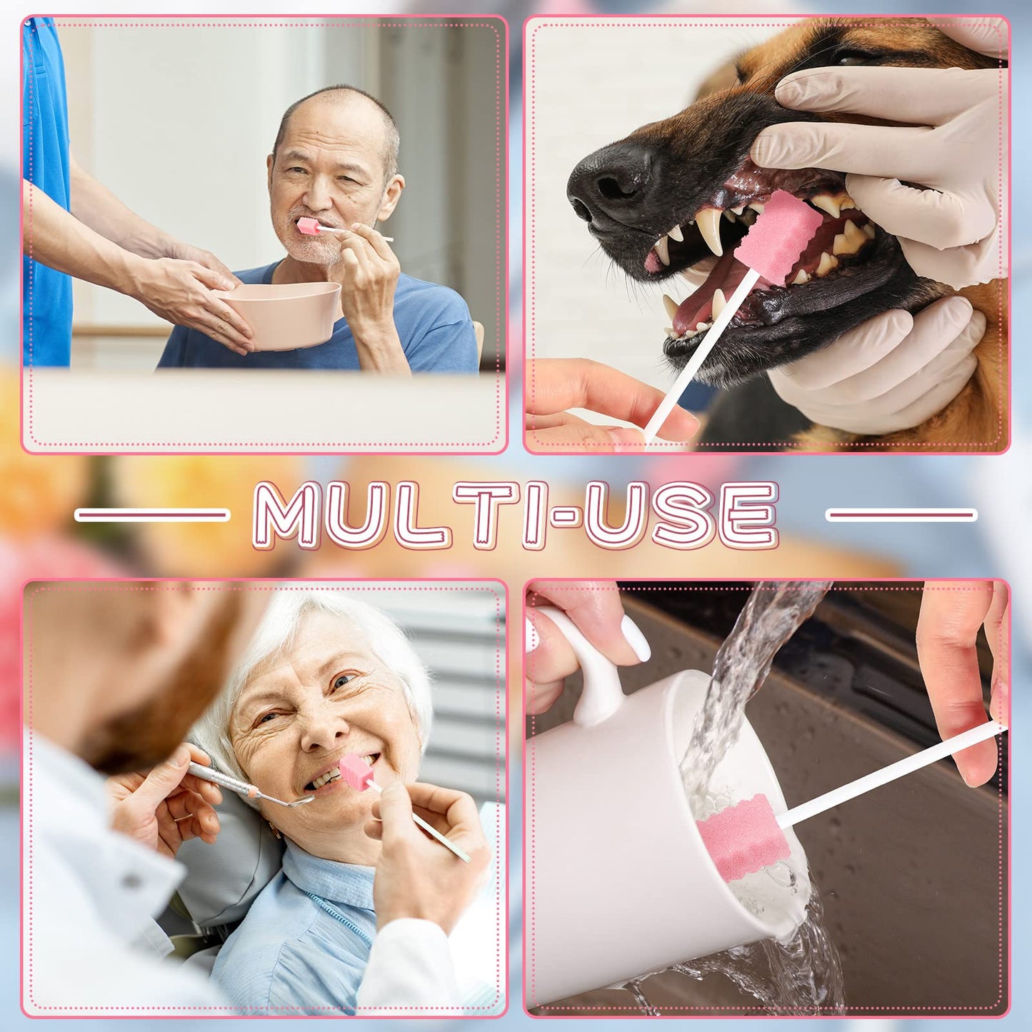 500 Pcs Disposable Oral Swabs for ElderlyToothbrush OralToothettes Oral Swabs Bulk Dental Swab Sticks 4.92" Sponge Individually Wrapped Care for Mouth(Pink)