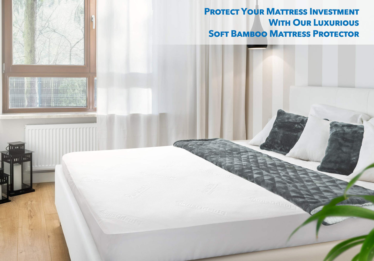 PlushDeluxe Bamboo Mattress Protector Waterproof, Hypoallergenic & Ultra Soft Breathable Bed Mattress Cover for Comfort & Protection, PVC, Phthalate (King)