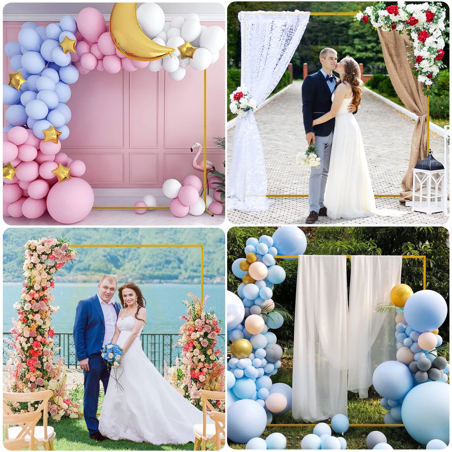 6.6FT x 6.6FT Gold Wedding Arches for Ceremony Rectangular Metal Balloon Arch Stand Kit Garden Floral Square Arch Frame Background for Anniversary Birthday Party Bridal Shower Decoration Home Decor