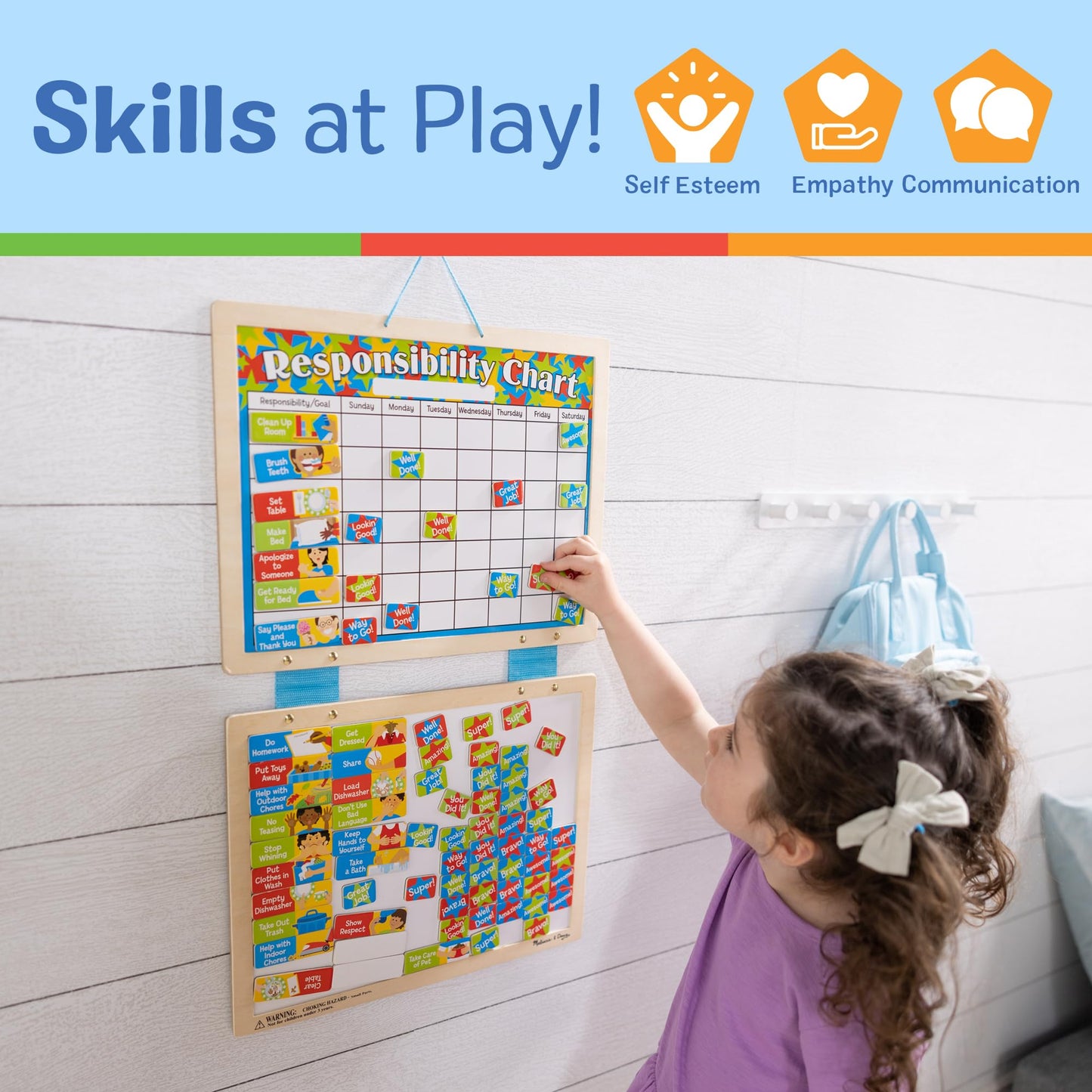 Melissa & Doug Magnetic Wooden Responsibility ChartToddler Routine, Kids Reward Board, Chores Chart, Responsibility Tool for Kids Ages 3+