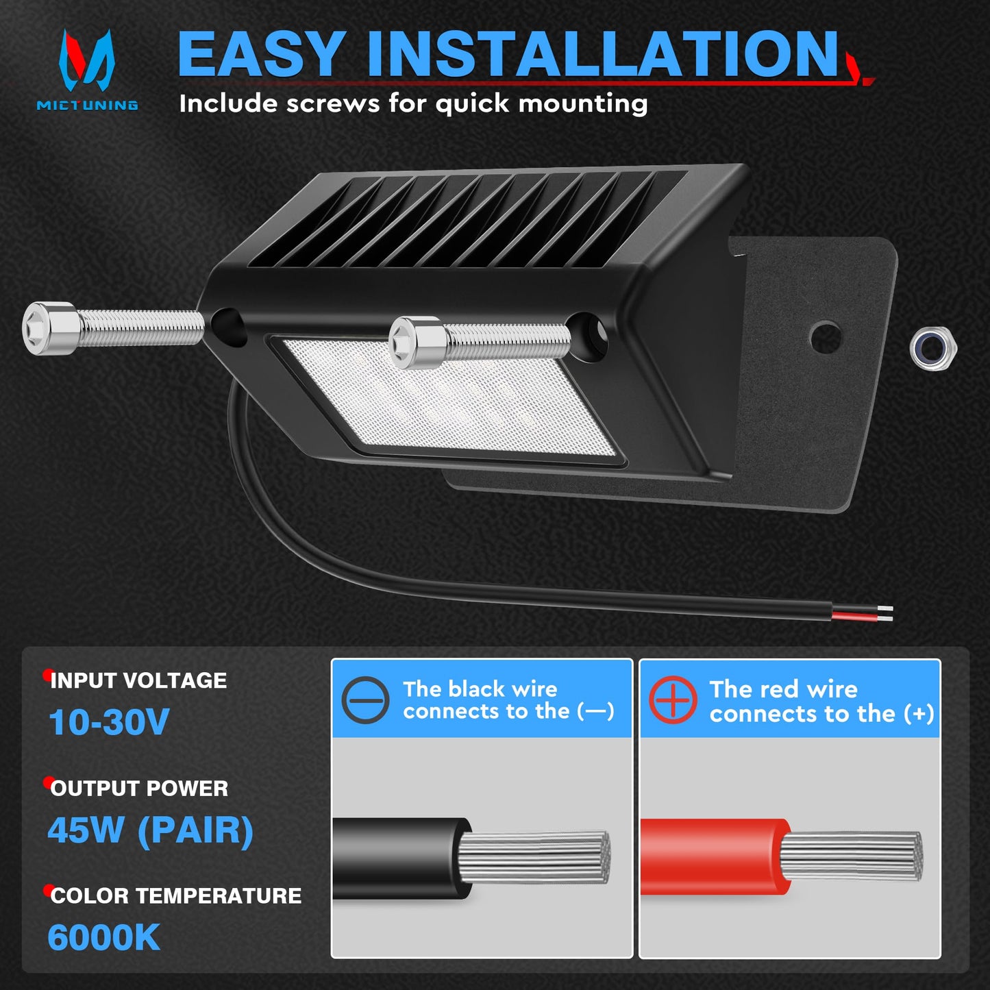 MICTUNING LED RV Exterior Porch Utility Light Waterproof 10-30V DC Low Current 5" Lighting Fixture 45W 2000LM Aluminum Base led Scene Lighting for RV, Trailer, Camper-2 Pack (6000K Nature White)