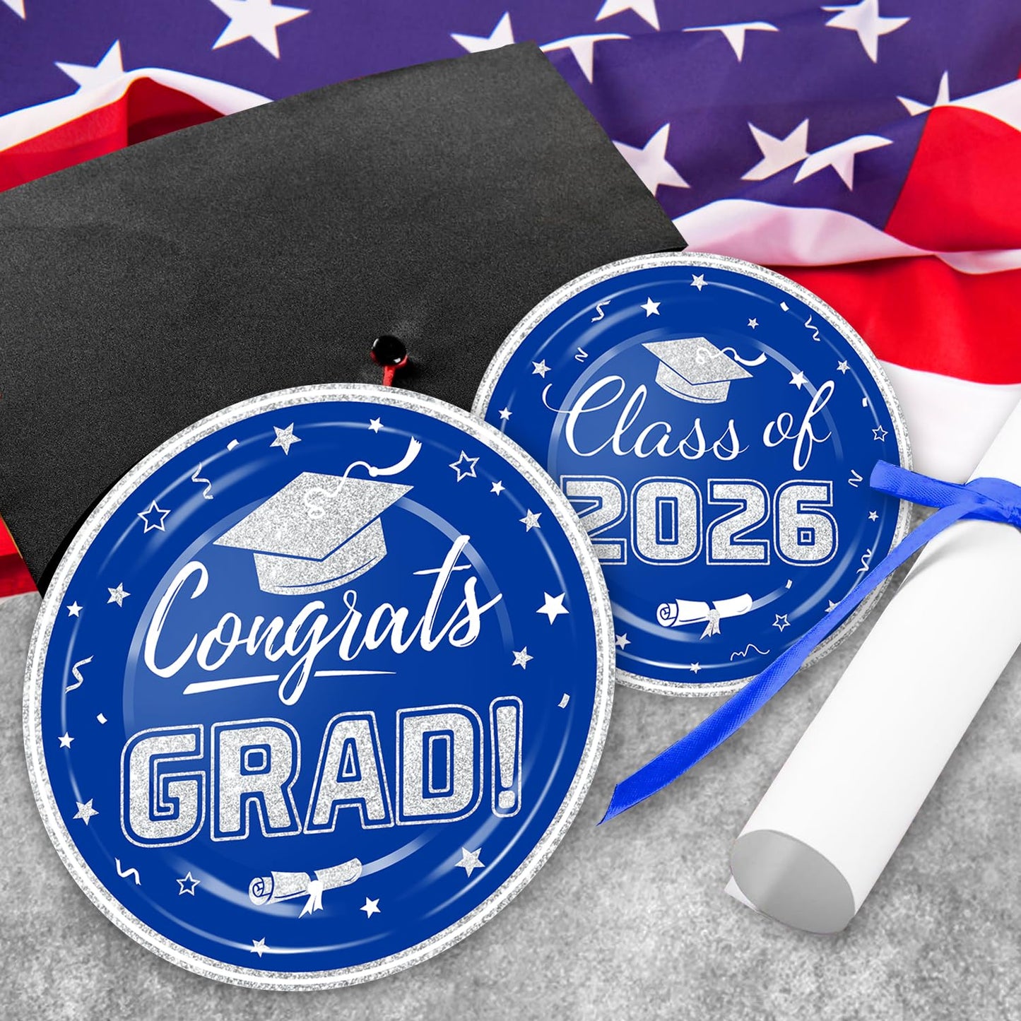 Blue and Silver Graduation Party Plates and Napkins 2026 - Congrats Grad Disposable Paper Plates Cocktail Napkins Luncheon Napkins for Graduation Party Decorations, Serve 50