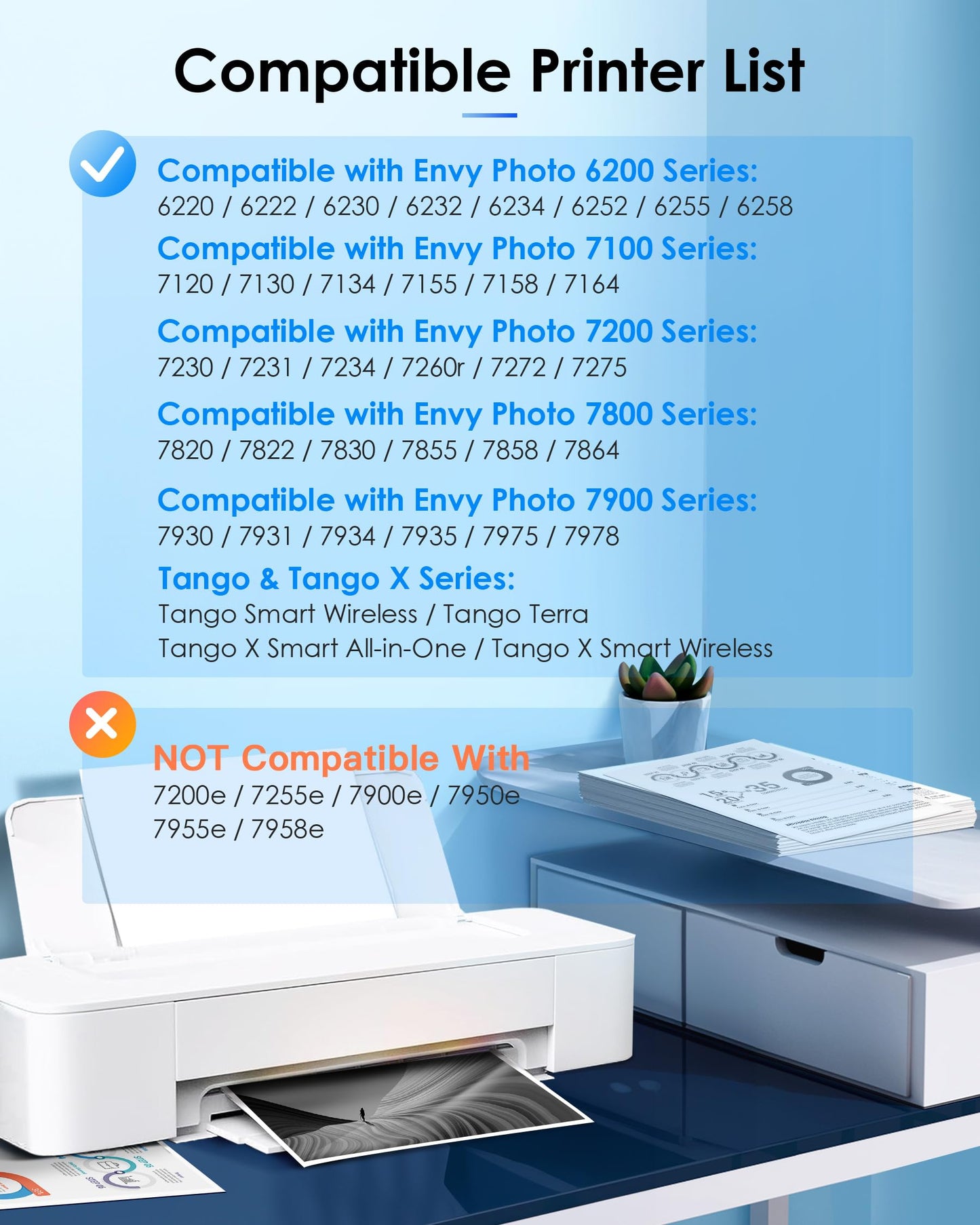 2 Black 64XL Ink Cartridge for HP Printer Combo Pack Replacement for HP 64 XL HP64XL Cartouche Encre for HP Envy Photo 6200 Series 6230 6232 6255 6258 7120 7100 7158 7800 7820 Tango X Series Printer