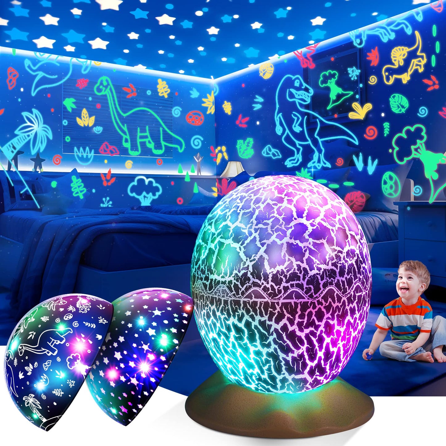 Dinosaur Egg Projector Night Light for Kids,Dinosaur Toys Sensory Toys for Autism,Birthday Gifts for Boys for 2 3 4 5 6 7 8+,Teens Adults Easter Gifts for Kids