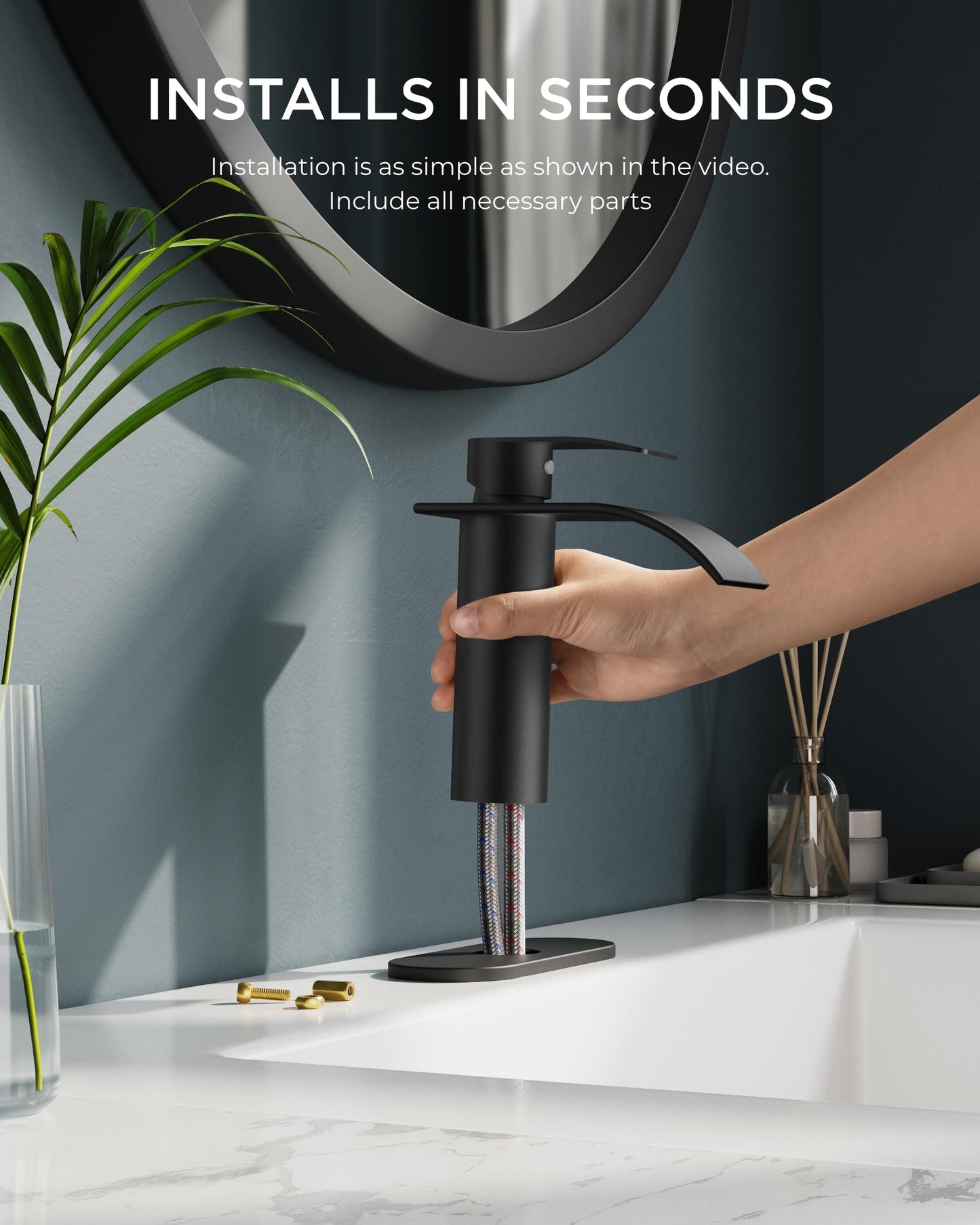 FORIOUS Bathroom Faucet, Single Handle Black Bathroom Faucet, Bathroom Sink Faucet Stainless Steel Single Hole Lavatory Faucet, Bathroom Vanity Faucet with Pop Up Drain (One or 3 Hole), Matte Black