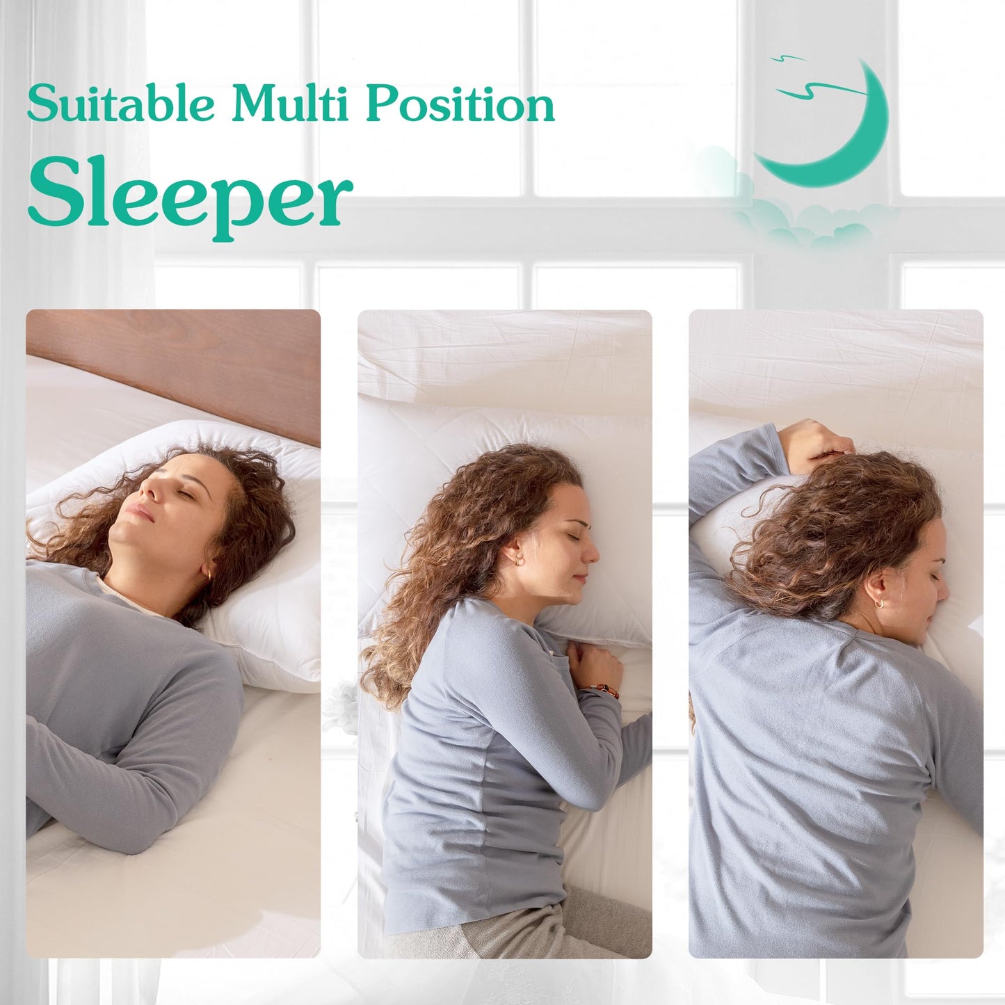Set of 2 White Goose Feather Bed Pillows - Soft 600 Thread Count 100% Cotton, Medium Firm,Soft Support Surround Fill Polyester Queen Size,White Solid