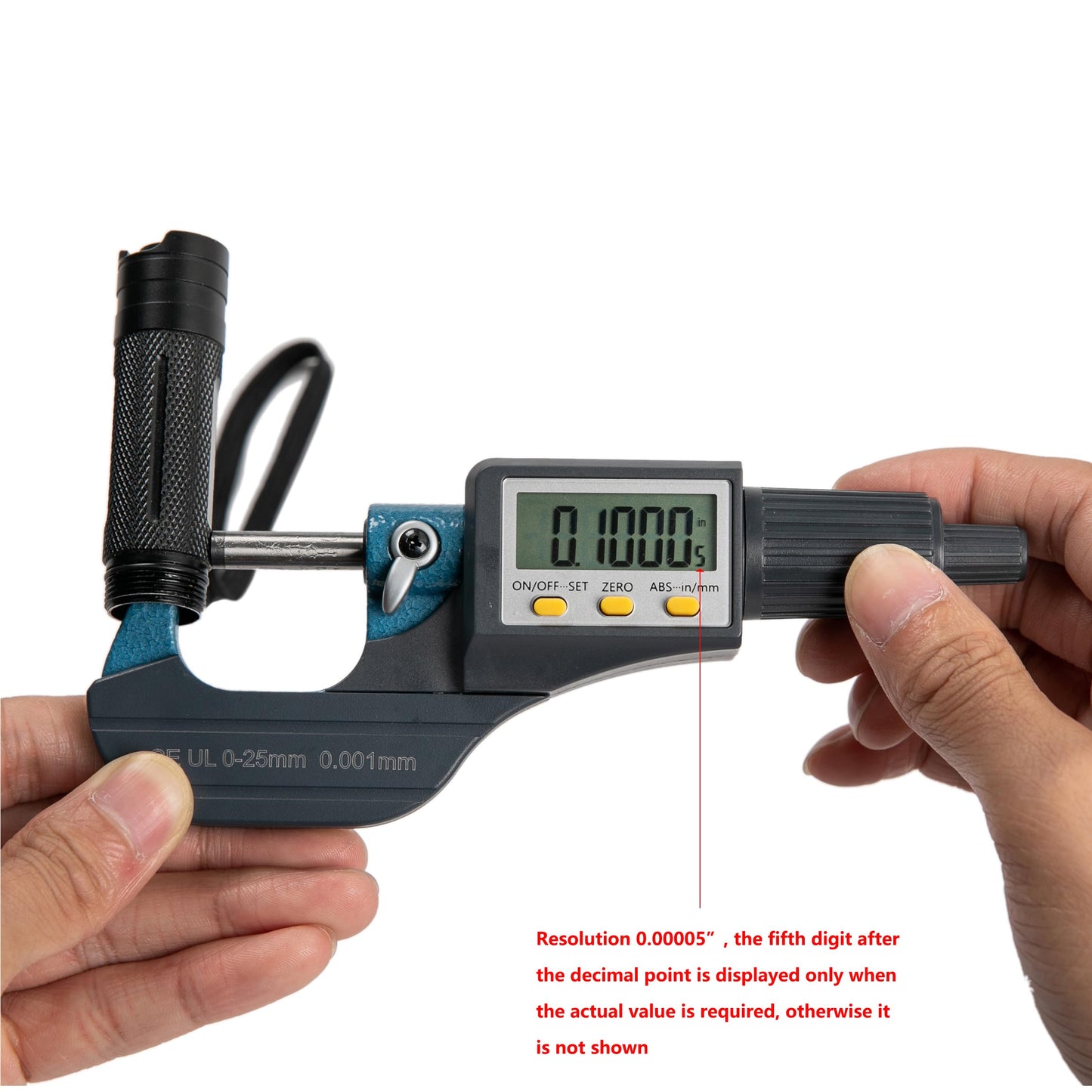 Beslands Digital Electronic Display Micrometer 0-1" / 0-25mm Gauge 0.00005" / 0.001mm Thickness Measuring Tools Inch/Metric