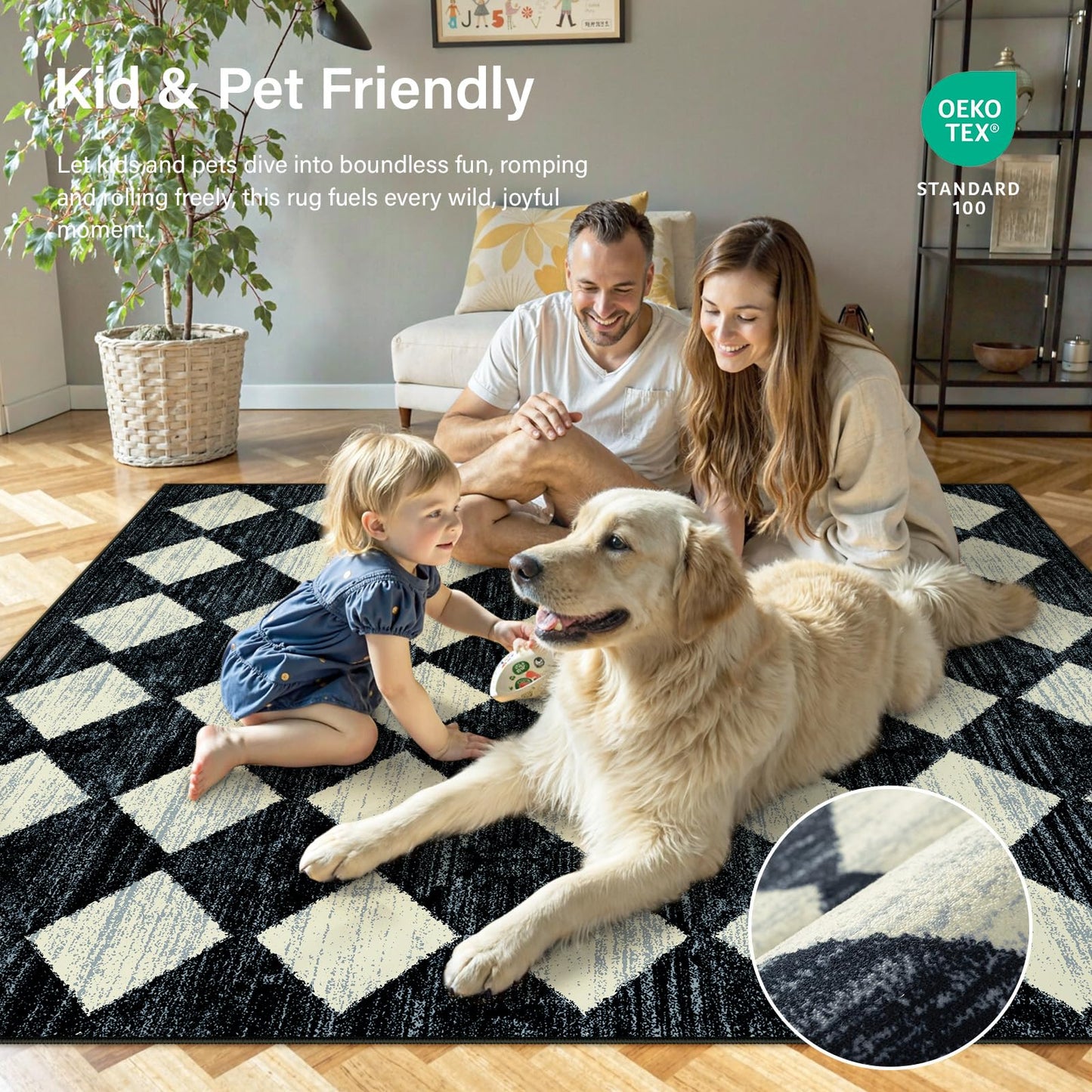 Lahome Checkered 2x8 Black Hallway Kitchen Bathroom Runner Rug with Rubber Backing, Washable Non Skid Moroccan Trellis Entry Carpet Runner Indoor Mat for Camper Entryway Bedroom Hardwood Floor