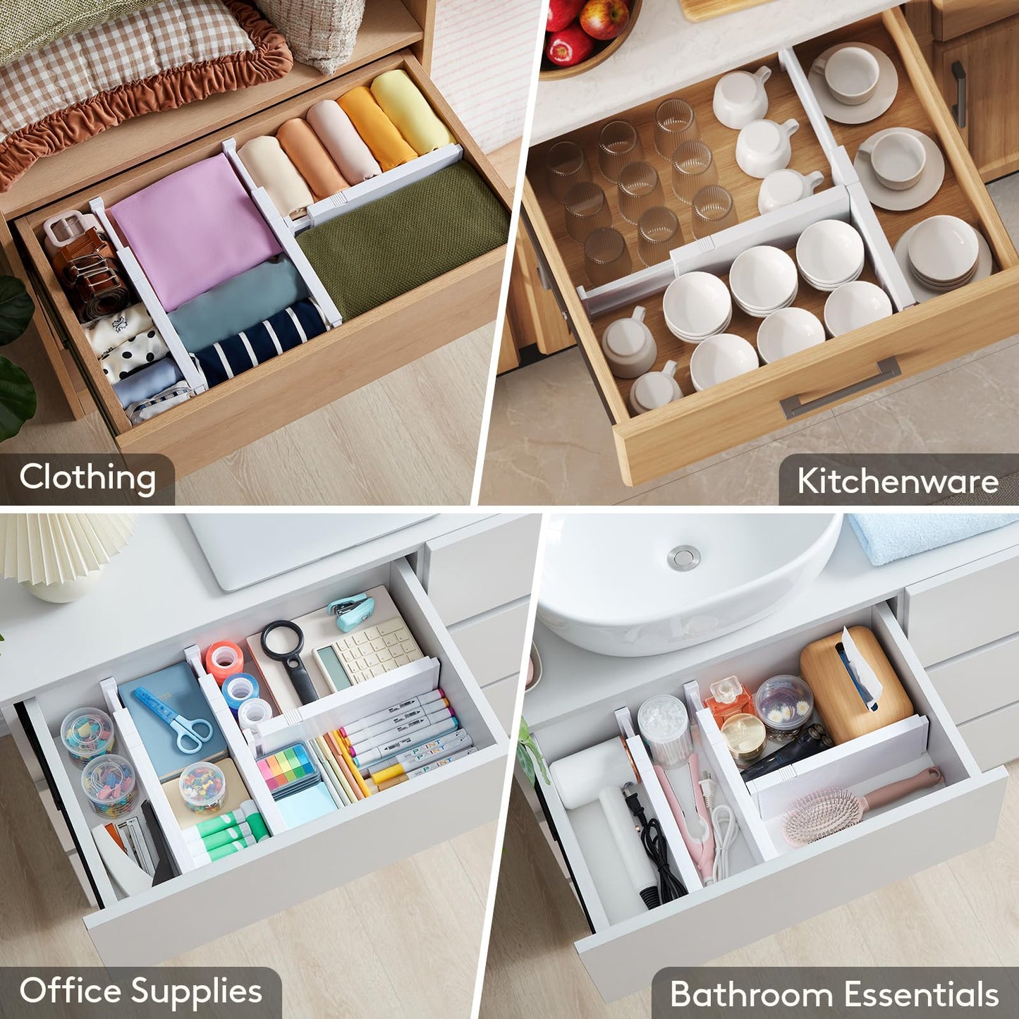 Lifewit Drawer Dividers for Clothes, Adjustable Drawer Organizers, Plastic Expandable Drawer Separators for Bedroom/Office/Bathroom/Kitchen Storage, 10.9-16" Long 4" High, 5 Pack