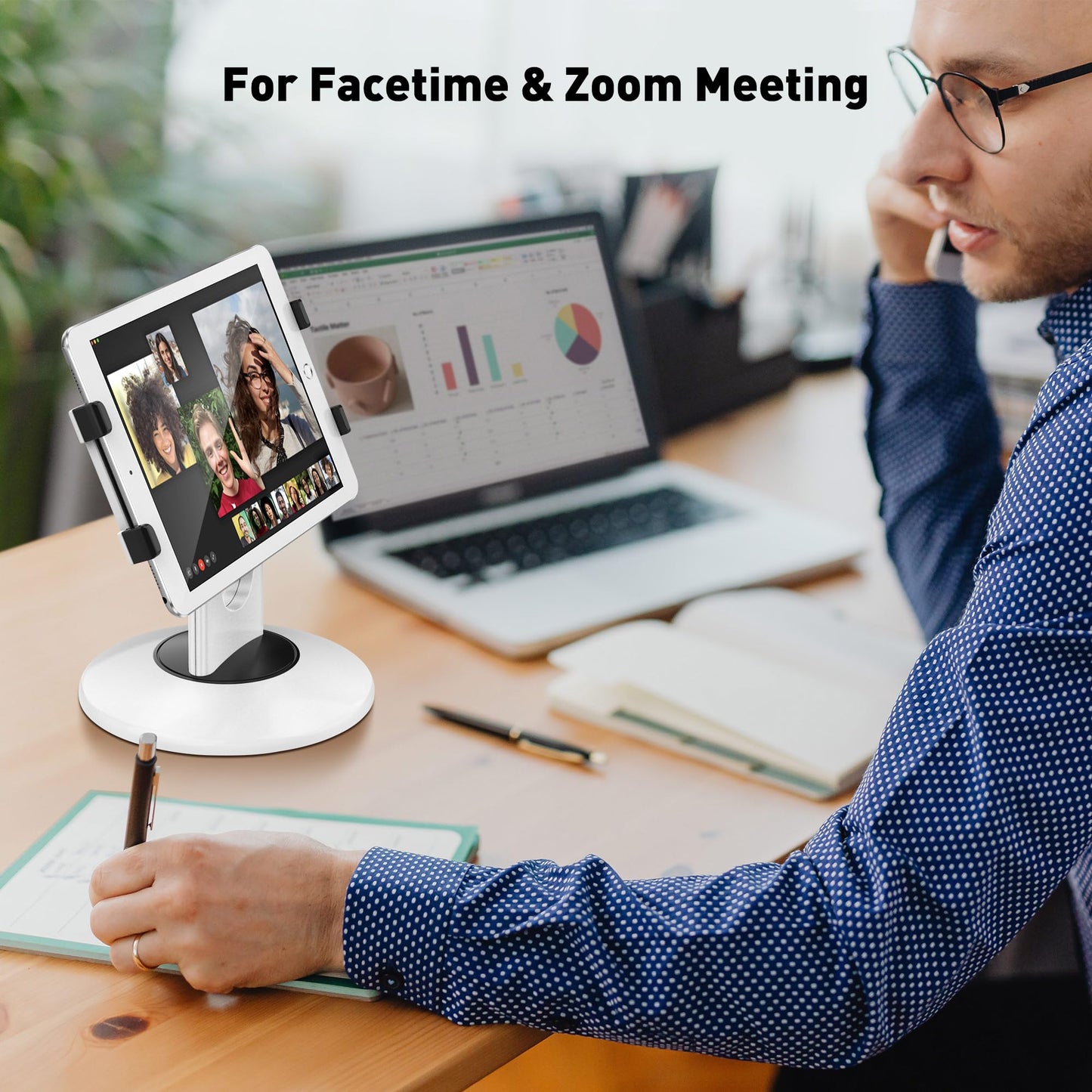 AboveTEK Retail Kiosk Tablet Stand, 360° Rotating Commercial Tablet Stand, 6-13.5" Business Tablet Holder, Swivel Design for Store POS Office Showcase Reception Kitchen Desktop (White)