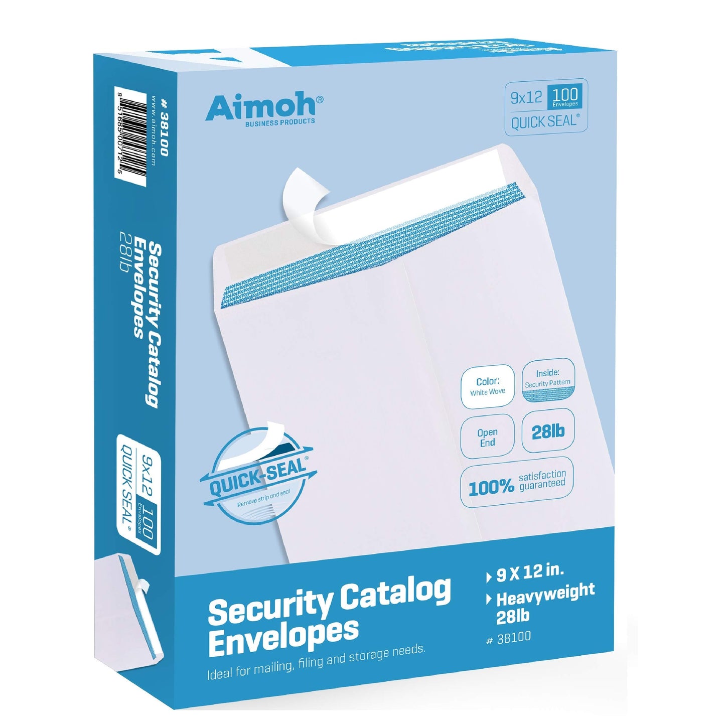 Aimoh 100 9 x 12 SELF Seal Security White Catalog Envelopes - 28lb - Security Tinted, Ultra Strong Quick-Seal, 9x12 inch (38100)