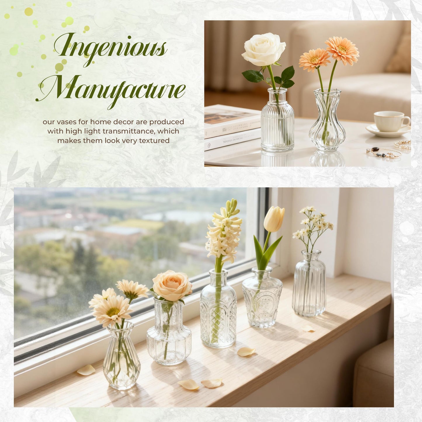 Der Rose 20pcs Small Glass Bud Vases Bulk, Clear Flower Vases for Home Dining Table & Rustic Wedding Centerpieces Decor