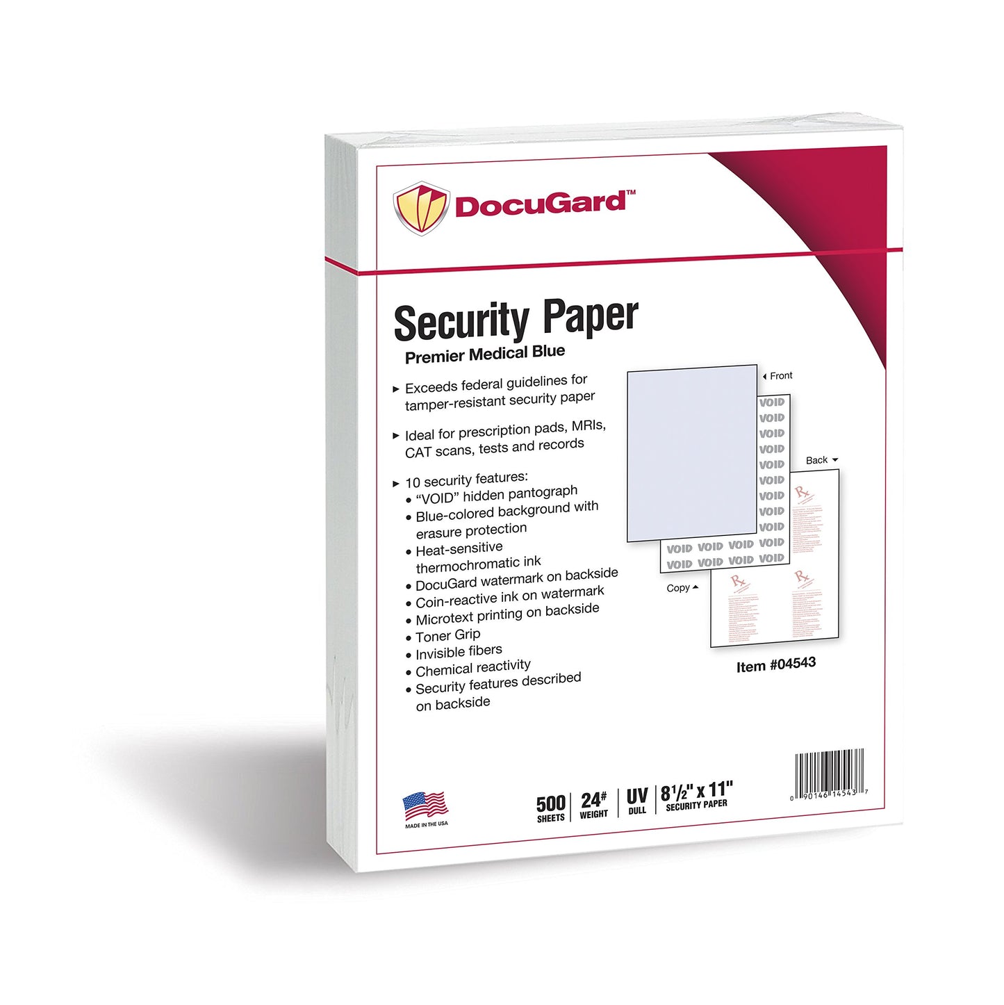 DocuGard Security Paper, 8.5 x 11 Inches, Blue, 500 Sheets per Ream (04543)