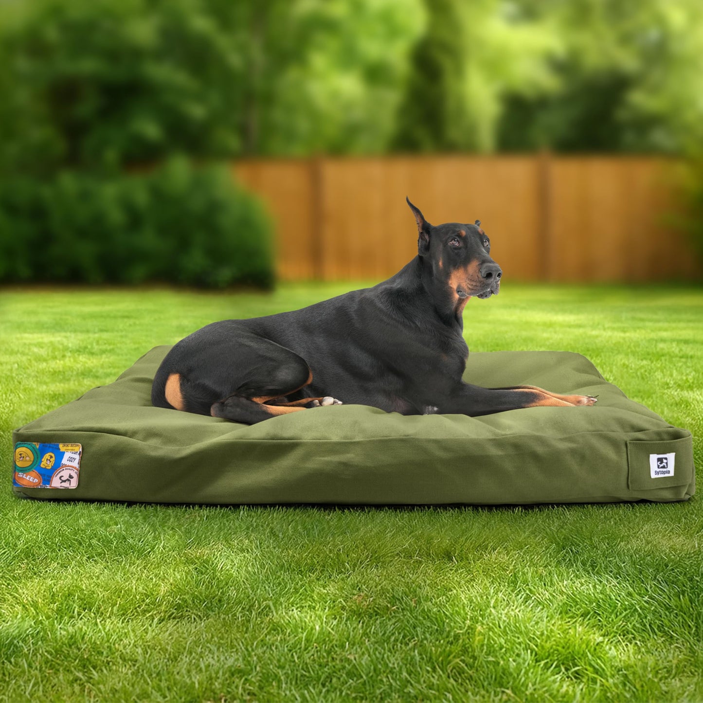 Sytopia 42-Inch Canvas Outdoor Dog Bed, Waterproof & Washable Removable Cover, Ideal for Medium & Large Dogs, Chew-Proof Great for Indoor, Outdoor, Crate, Patio Use (Green)