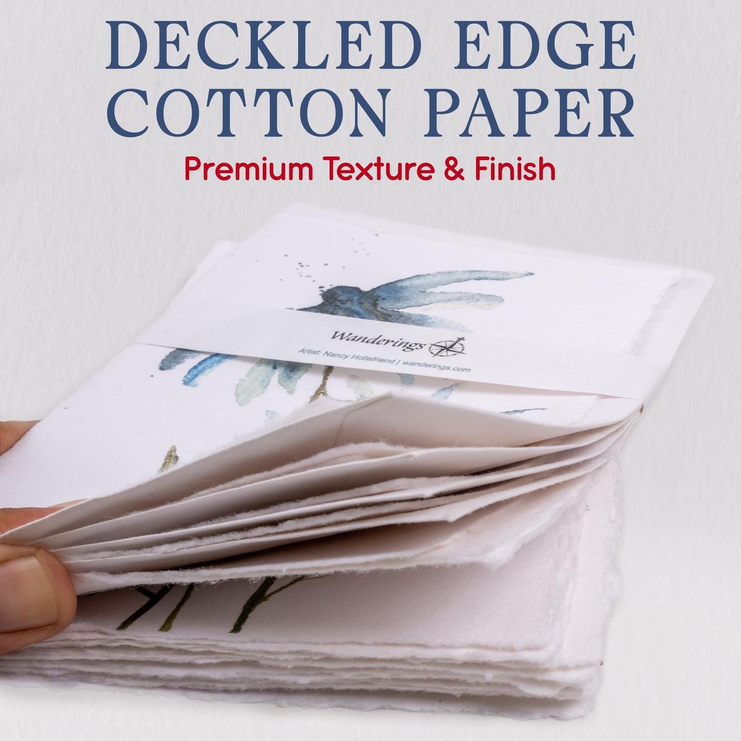 Wanderings Handmade Deckle Edge Blank Greeting Cards & Envelopes with Flower Art - Thick 300 GSM paper– 20 Cards (5 Each of 4 Varieties) for Invitations, Thank You, Get Well and Birthday Cards –5x7"