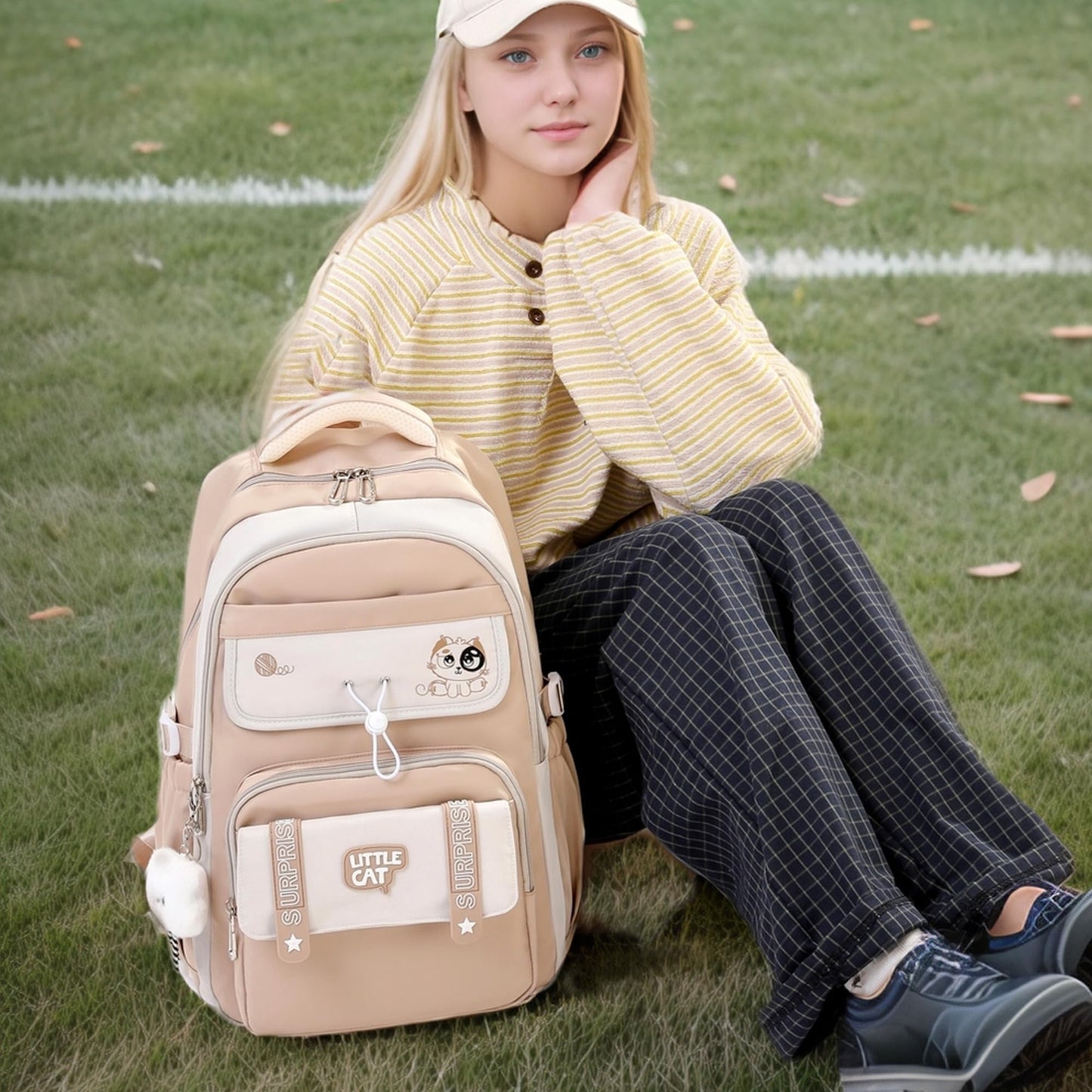 Makukke School Bags for Girls Boys,15.6" Cute Backpack for Kids and Teenagers Daypack Waterproof with Cute Pendant