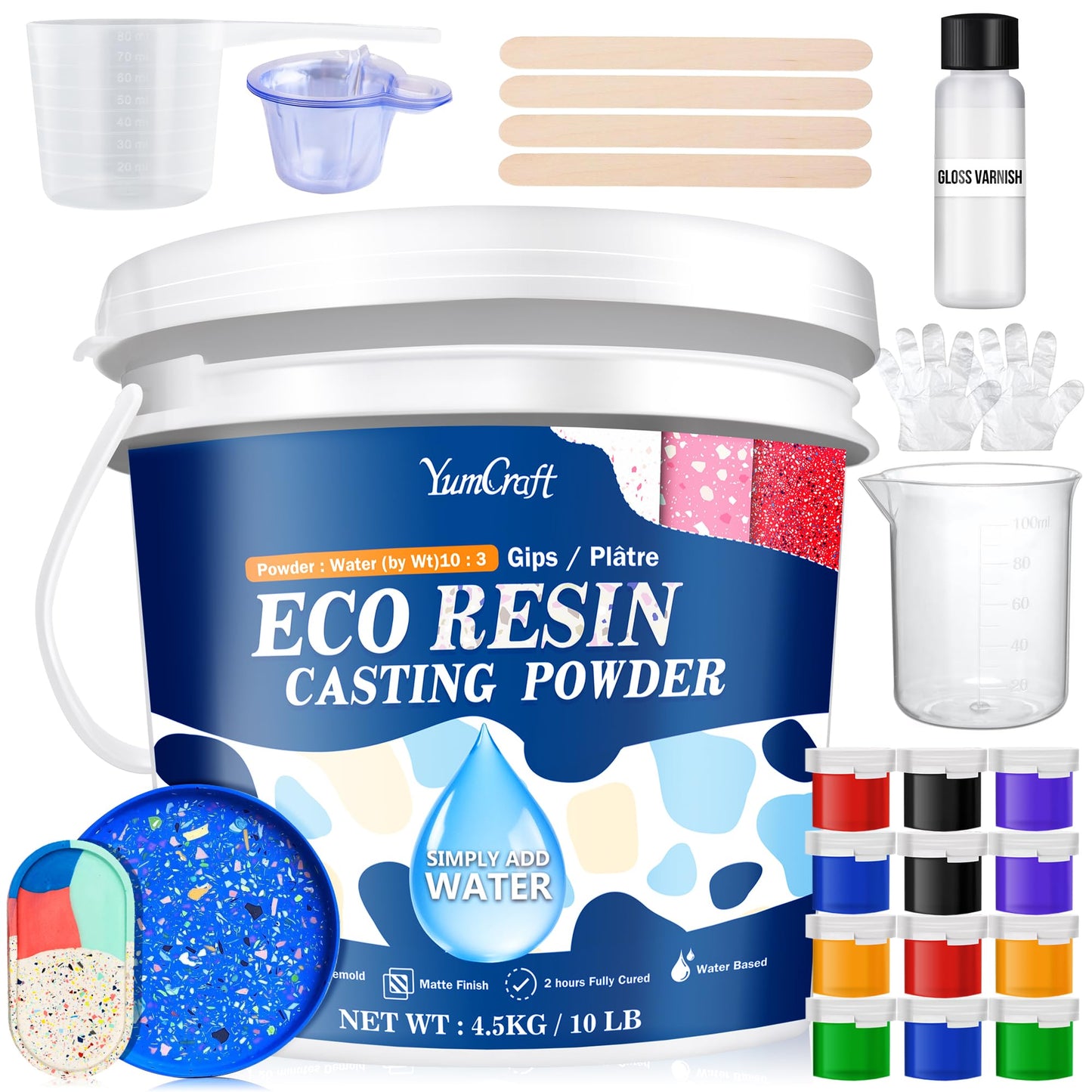 Resin Casting Powder 4500g/10lb, Eco Casting Resin Kit for Beginners, Fast Cured & 20~30 Minutes Demold, Water Activated Plaster Casting Powder Kit for DIY Art Crafts, Self Level & Easy Mixing