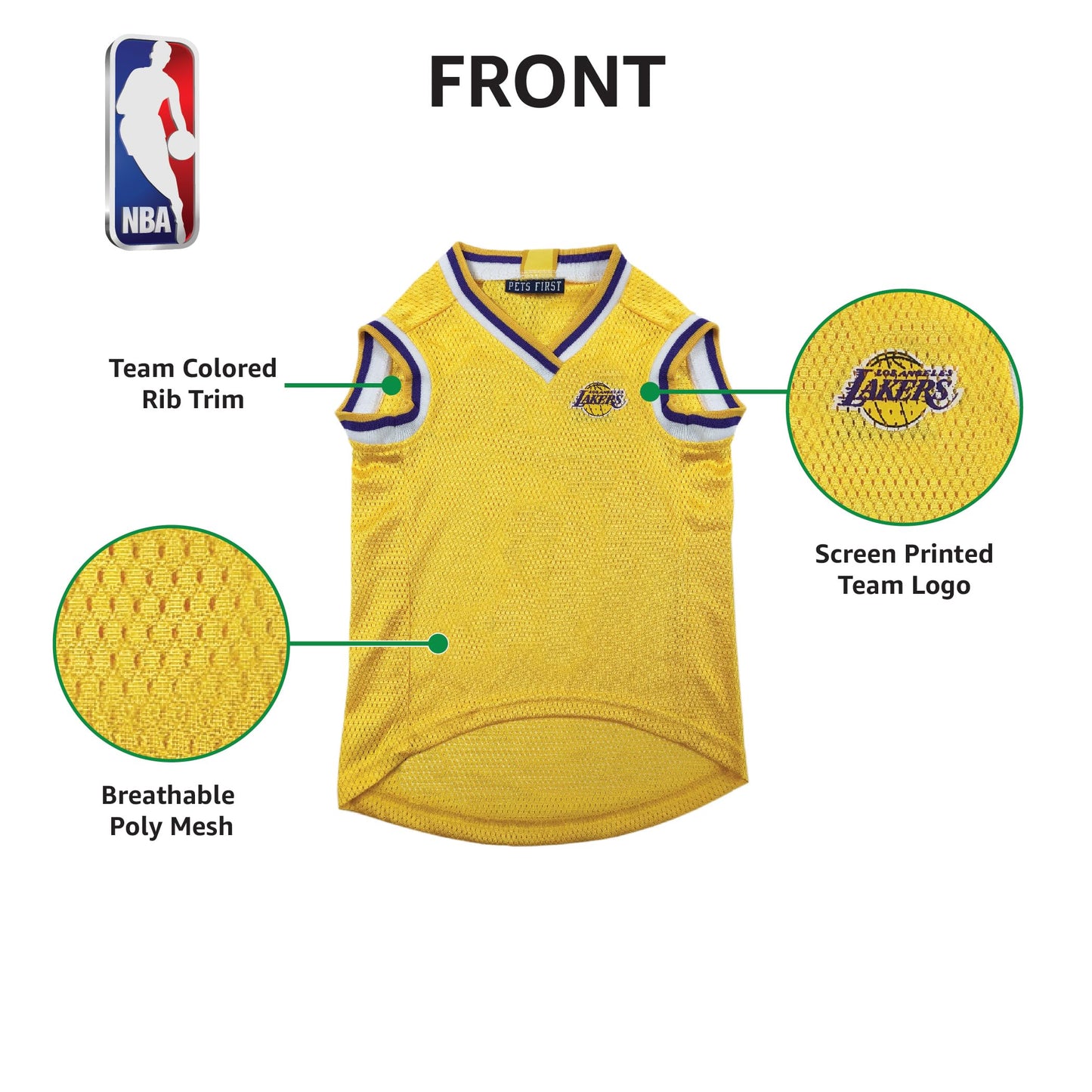 NBA Los Angeles Lakers Dog Jersey, X-Small - Tank Top Basketball Pet Jersey