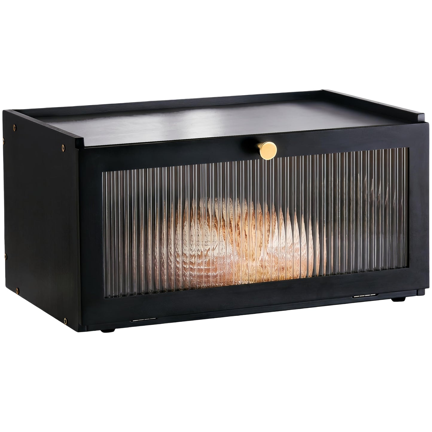 ETMI Black Bread Box for Kitchen Countertop-Large Modern bamboo Bread box with Window Bread Storage Container