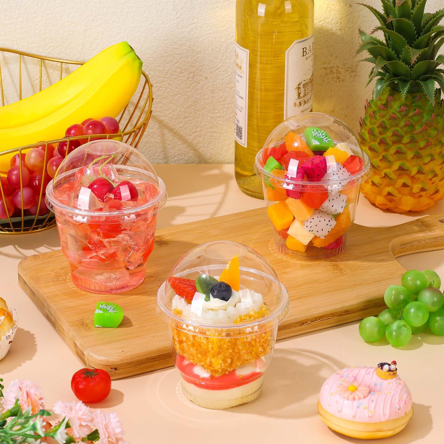 100 Pcs 12 oz Clear Plastic Dessert Cups with Dome Lids No Hole, Disposable Plastic Yogurt Parfait Cup, Crystal PET Fruits Cups with Lid for Pudding Ice Cream Snack Jello Party Birthday Wedding