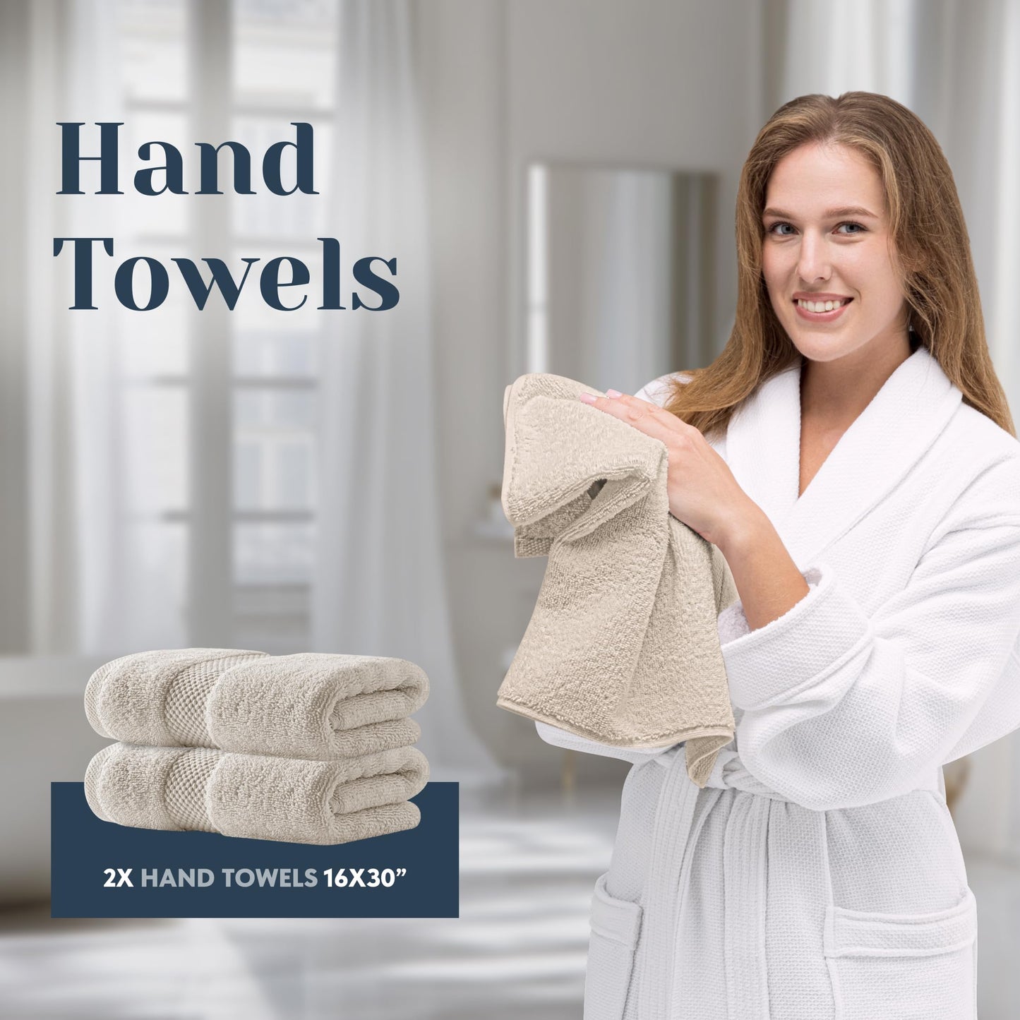 White Classic Luxury Ivory Bath Towel Set - Combed Cotton Hotel Quality Absorbent 8 Piece Towels | 2 Bath Towels | 2 Hand Towels | 4 Washcloths [Worth $72.95] 8 Pack | Ivory