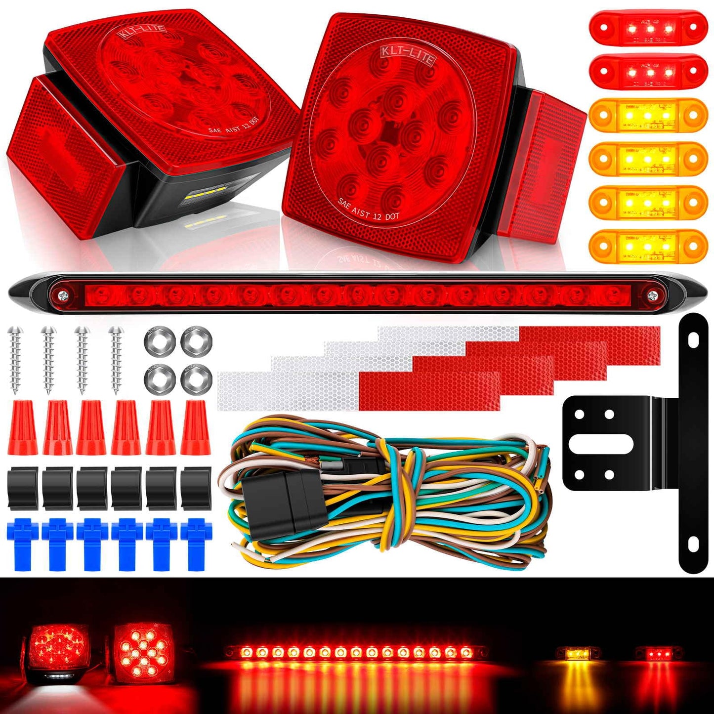 Cyfie LED Trailer Lights Kit, 12V Super Bright Trailer Lights with 25ft Wiring Harness, 6pcs Stop Brake Turn Marker Lights, Tail Light Bar, Fit Under 80" Truck Boat Submersible RV, IP68 Waterproof