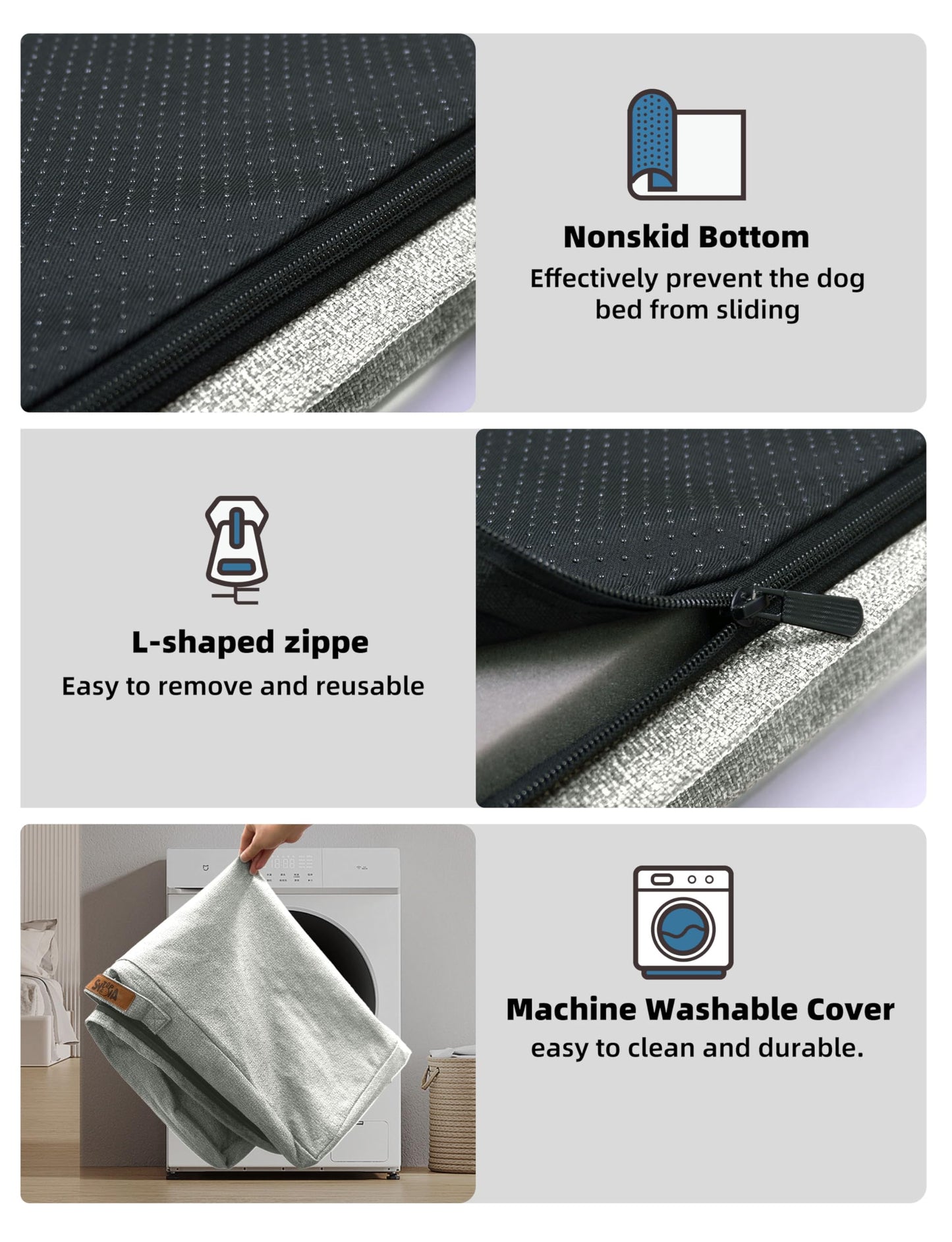 Sytopia 42-Inch Indestructible Dog Bed for Large Dogs - Big Orthopedic Chew Proof Dog Bed with Removable Washable Cover, Egg Crate Foam Pet Bed for Indoor and Outdoor Use, Light Grey