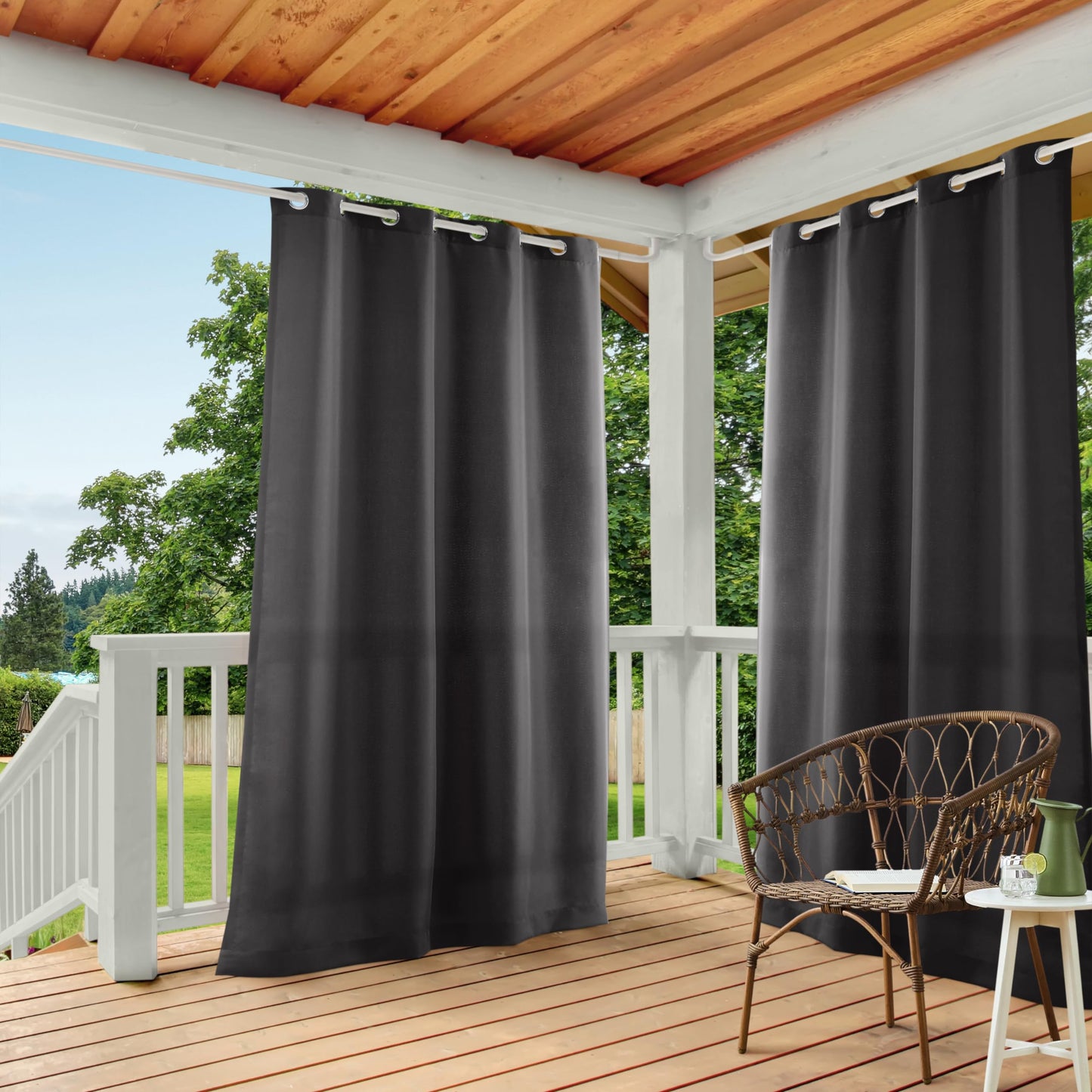 Exclusive Home Curtains Indoor/Outdoor Solid Cabana Grommet Top Curtain Panel Pair, Charcoal, 54x96, 2 Piece