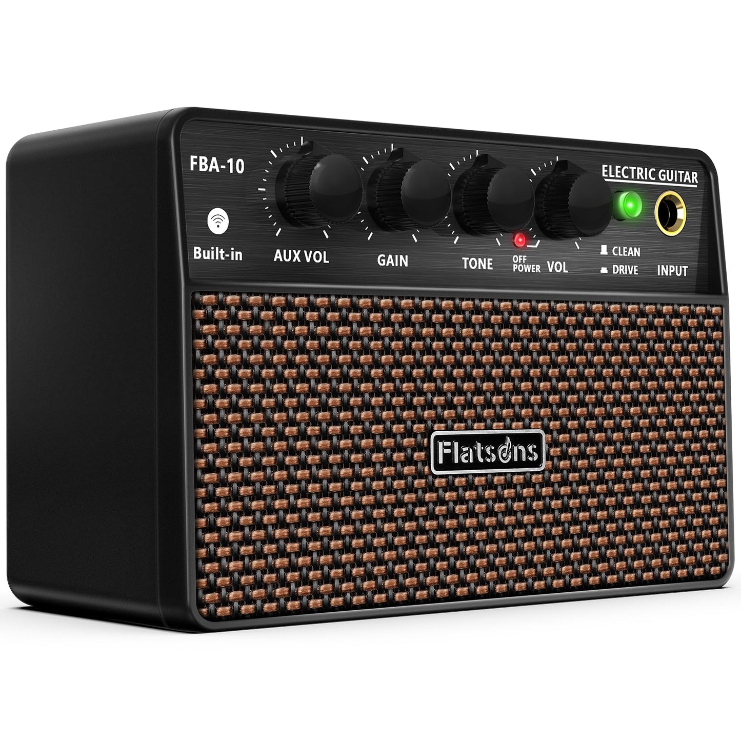 FBA-10 Guitar Amp, 10W Mini Electric Guitar Amplifier with Clean/Drive Channel, 6H Working, USB-C Rechargeable, 3.5mm Headphone/AUX Jack, Wireless Portable Amp for Indoor Practice, Traveling