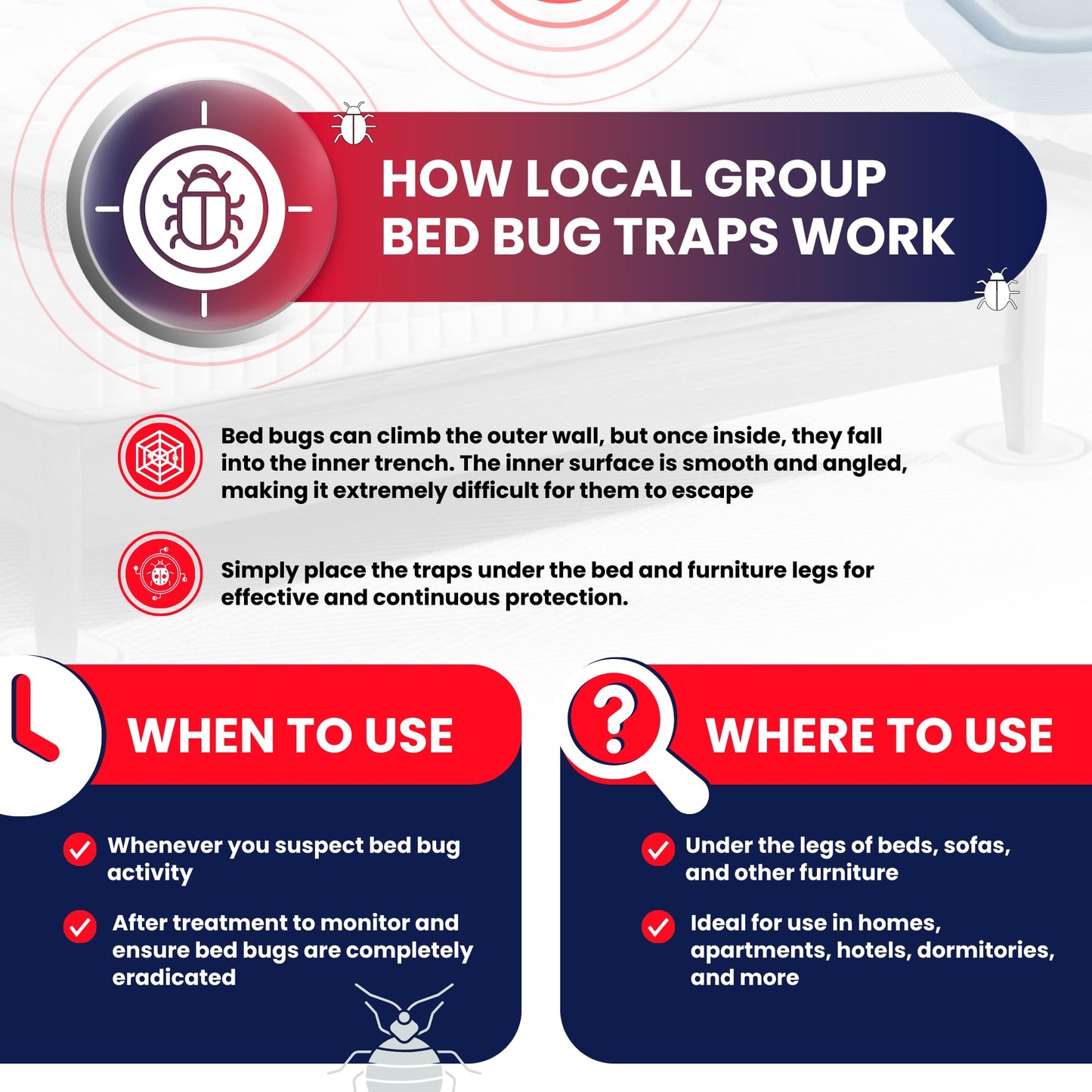 Bed Bug Trap — 8 Pack | Eco Friendly Bed Bug Interceptors for Bed Legs - Insect Detector, Interceptor & Monitors for Indoor Home (White)