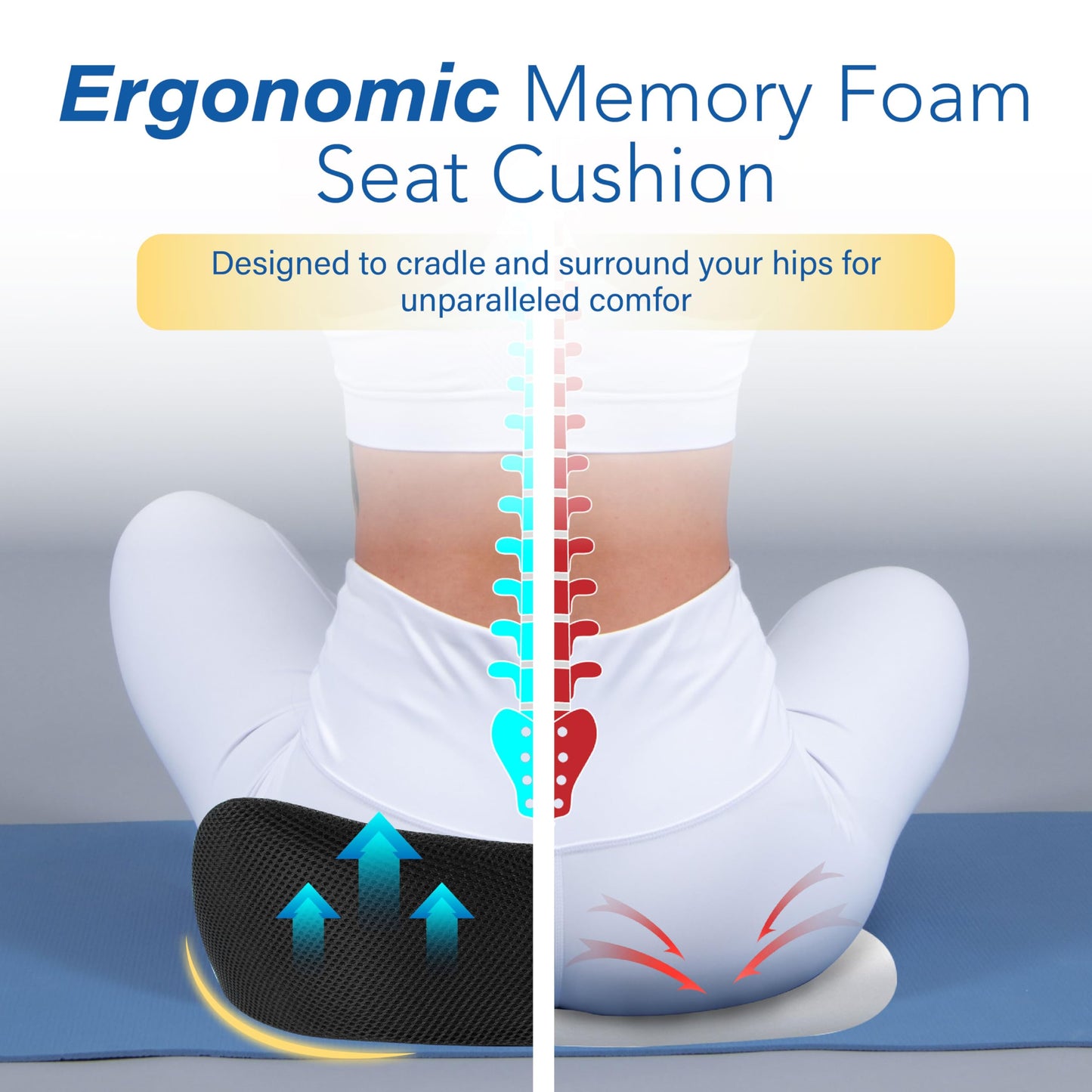 Car Seat Cushion, Ergonomic Memory Foam Car Cushion for Sciatica Pain Relief, Larger Driving Seat Pillow for Short Drivers on Long Drives - Butt Pillow for Truck, Office, Wheelchair - Classic Black