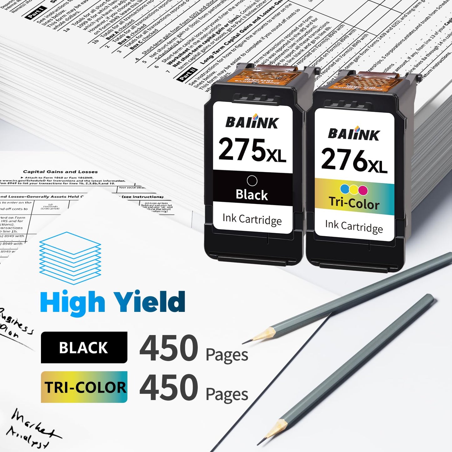 BAIINK 275XL 276XL Ink Cartridges Replacement for Canon 275 276 XL Ink Cartridges PG-275XL CL-276XL Compatible with Canon Pixma TS3720 Ink TR4720 TR4700 TR4723 TR4722 TS3500 Printer High Yield