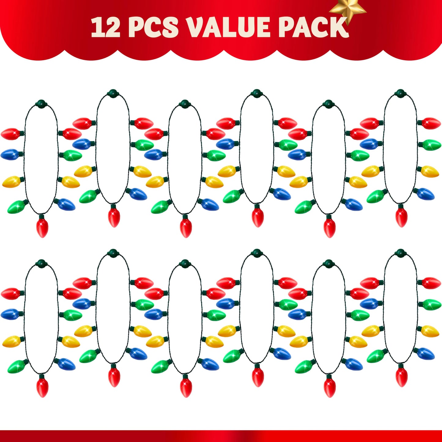 JOYIN 12 Packs Christmas LED Light Up Bulb Necklaces 9 Bulbs LED Necklaces Holiday Necklace Costume Accessories for Christmas Xmas Party Favor Party Supply