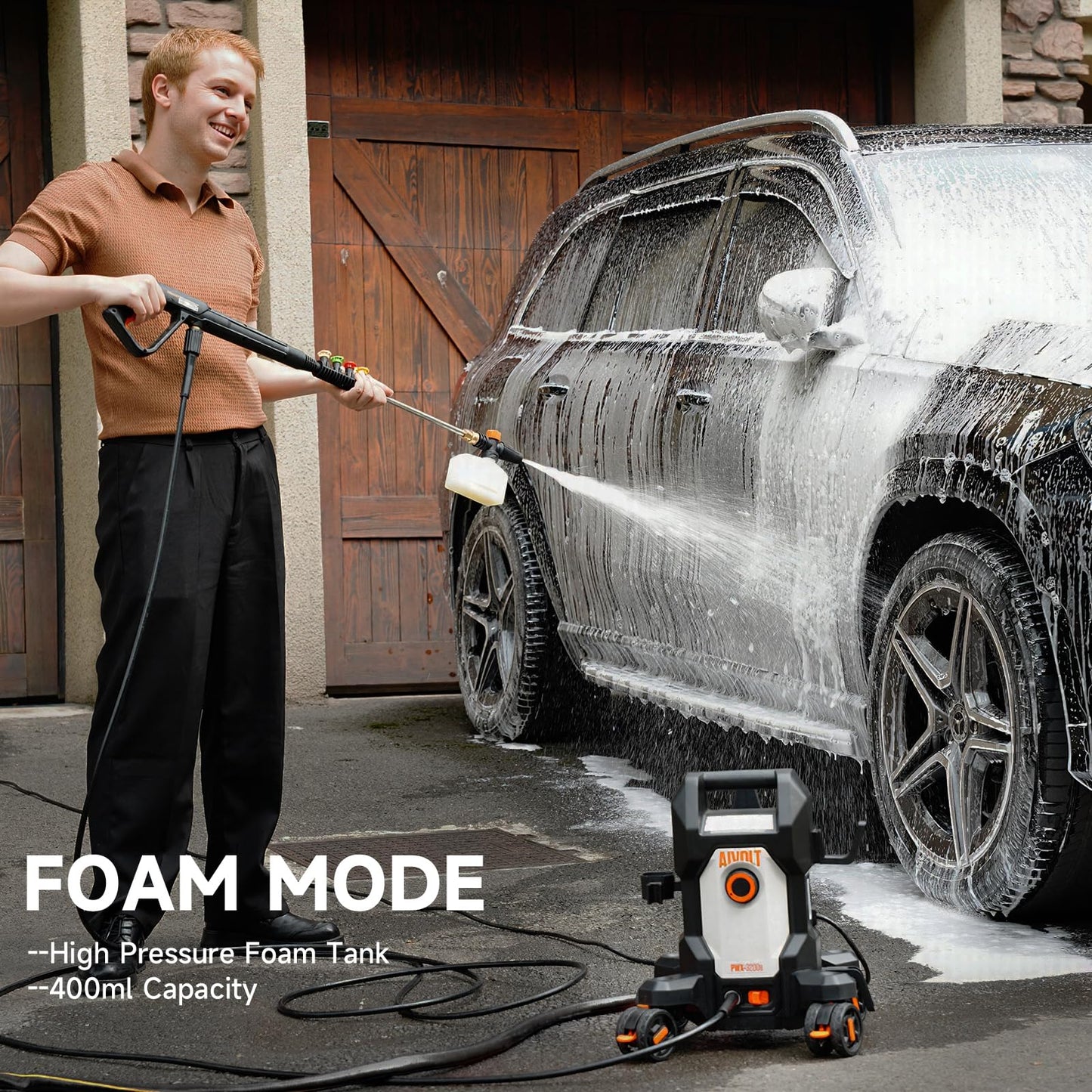 AIVOLT Electric Pressure Washer, Anti-Tipping Power Washer Pressure with 36FT Cable & 25FT Hose, 4 Nozzles, Soap Tank, High Pressure Cleaner Machine for Car Washing, House, Garden