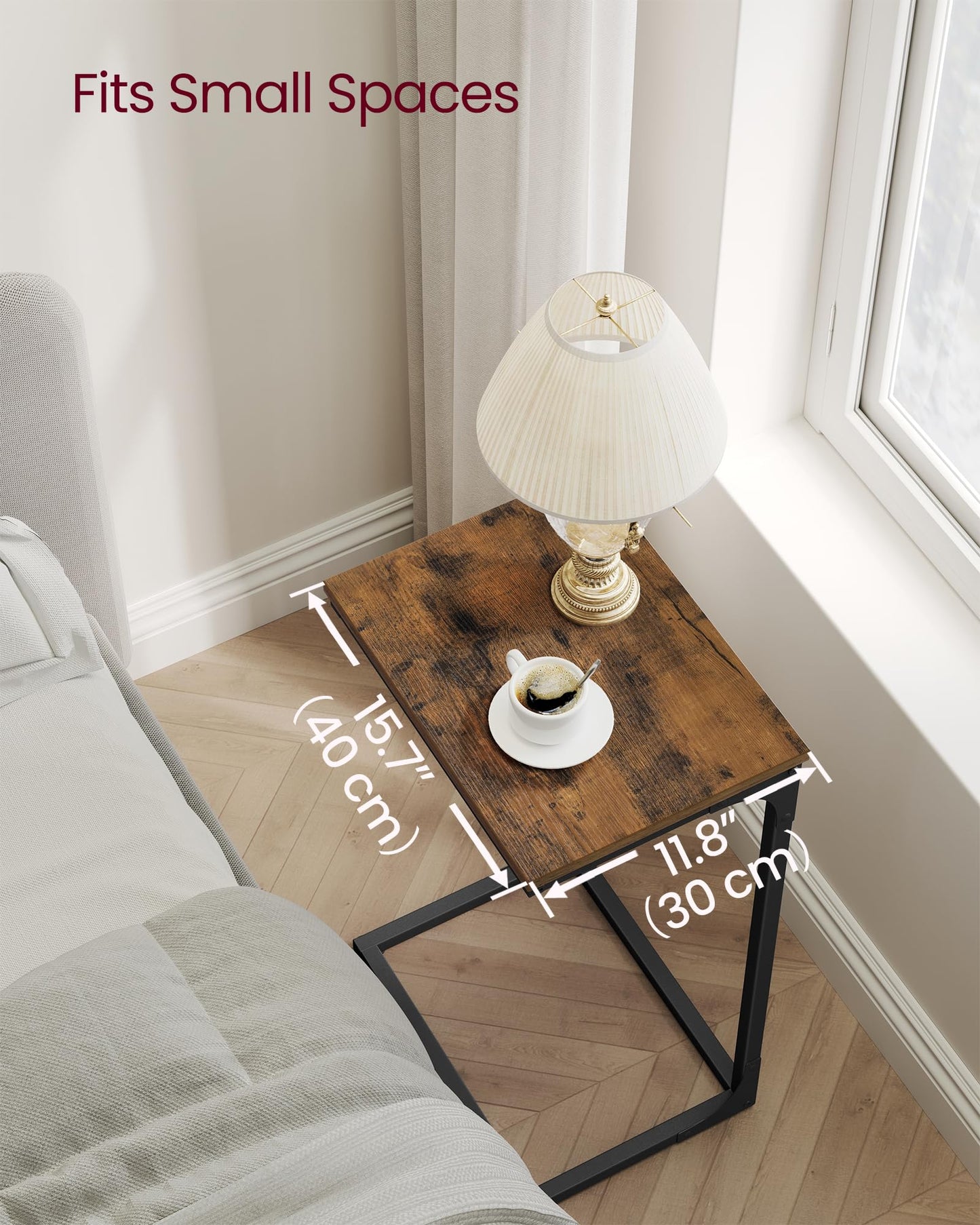 VASAGLE C-Shaped End Table, Set of 2, Side Table for Sofa, Couch Table with Metal Frame, Small TV Tray Table for Living Room, Bedroom, Rustic Brown and Black