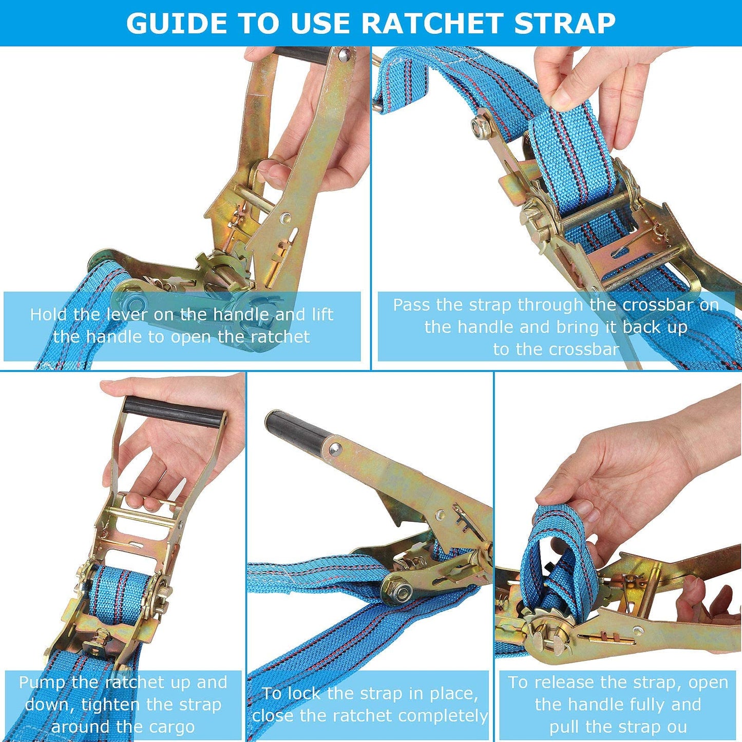 AKOLAFE Pack of 2 Ratchet Straps Heavy Duty Ratchet Straps 2 inch x 33 ft Motorcycle Tie Down Straps Ratchet with Hook 10000lbs Break Strength Cargo Straps Ratcheting for Towing Hauling Lawn Equipment