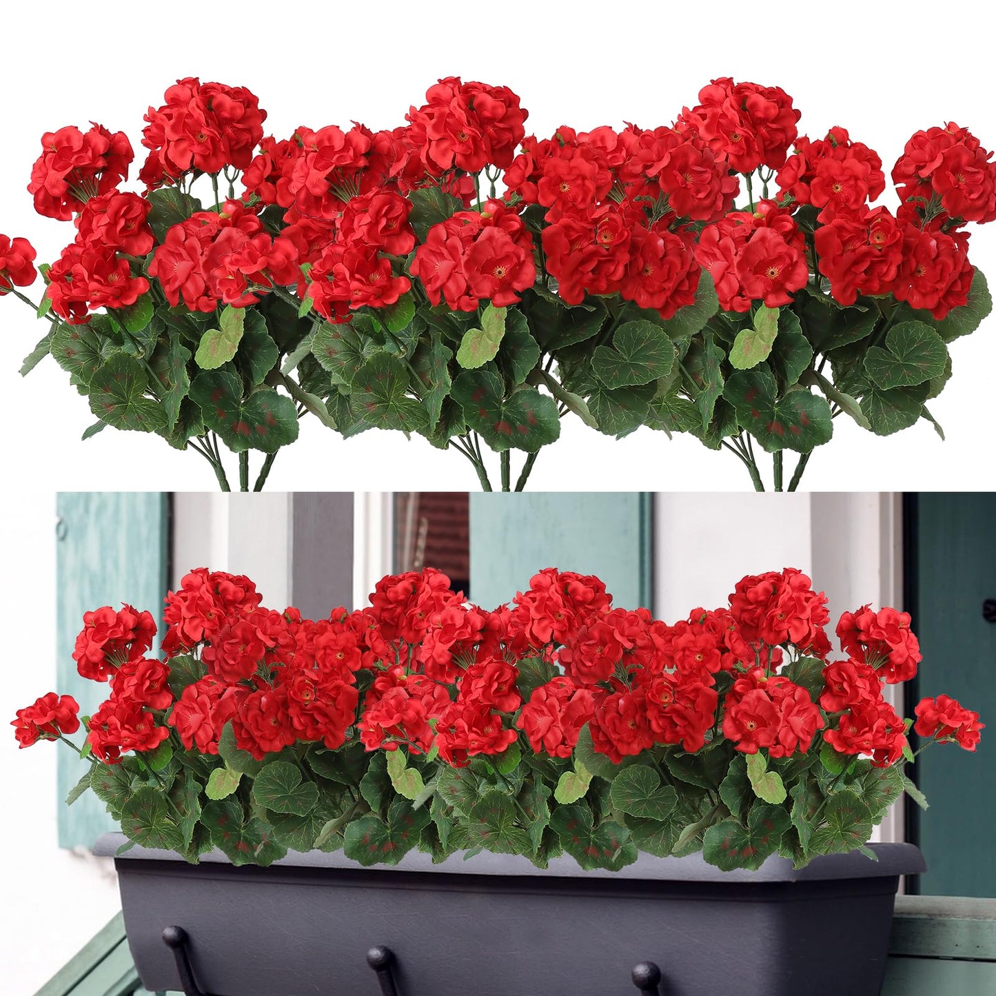 Dremisland 6 Pack Artificial Geranium Flowers for Outdoors Red Geranium Silk Flowers Outdoor UV Resistant Garden Plants Bush Faux Flowers for Home Wedding Table Centerpieces Decor