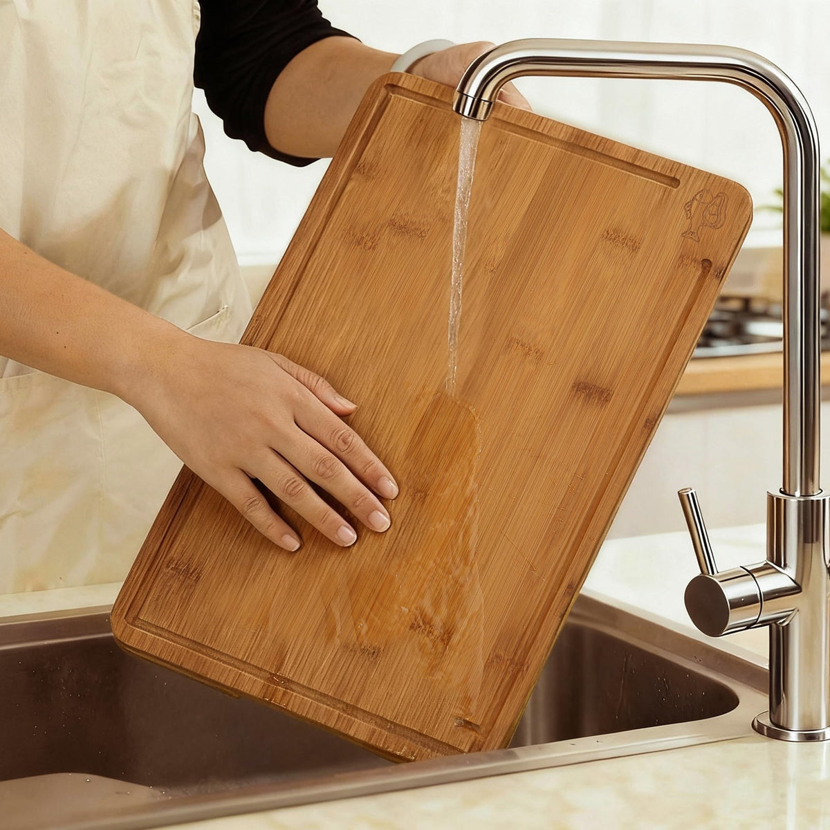 BAMBANG Bamboo Cutting Board, Dark Carbonized Chopping Boards Set of 3 with Stand, Butcher Block with Deep Juice Groove, Non-Toxic Wooden Cutting Boards for Kitchen Meal Prep & Serving