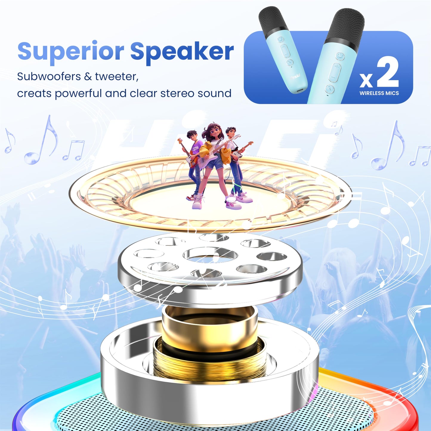 Karaoke Machine for Kids Adults, Portable Bluetooth Mini Karaoke Microphone Singing Speaker Karaoke Player with 2 Wireless Mic Toys for All Smartphones,Birthday, Family,Home Party (Light Blue)